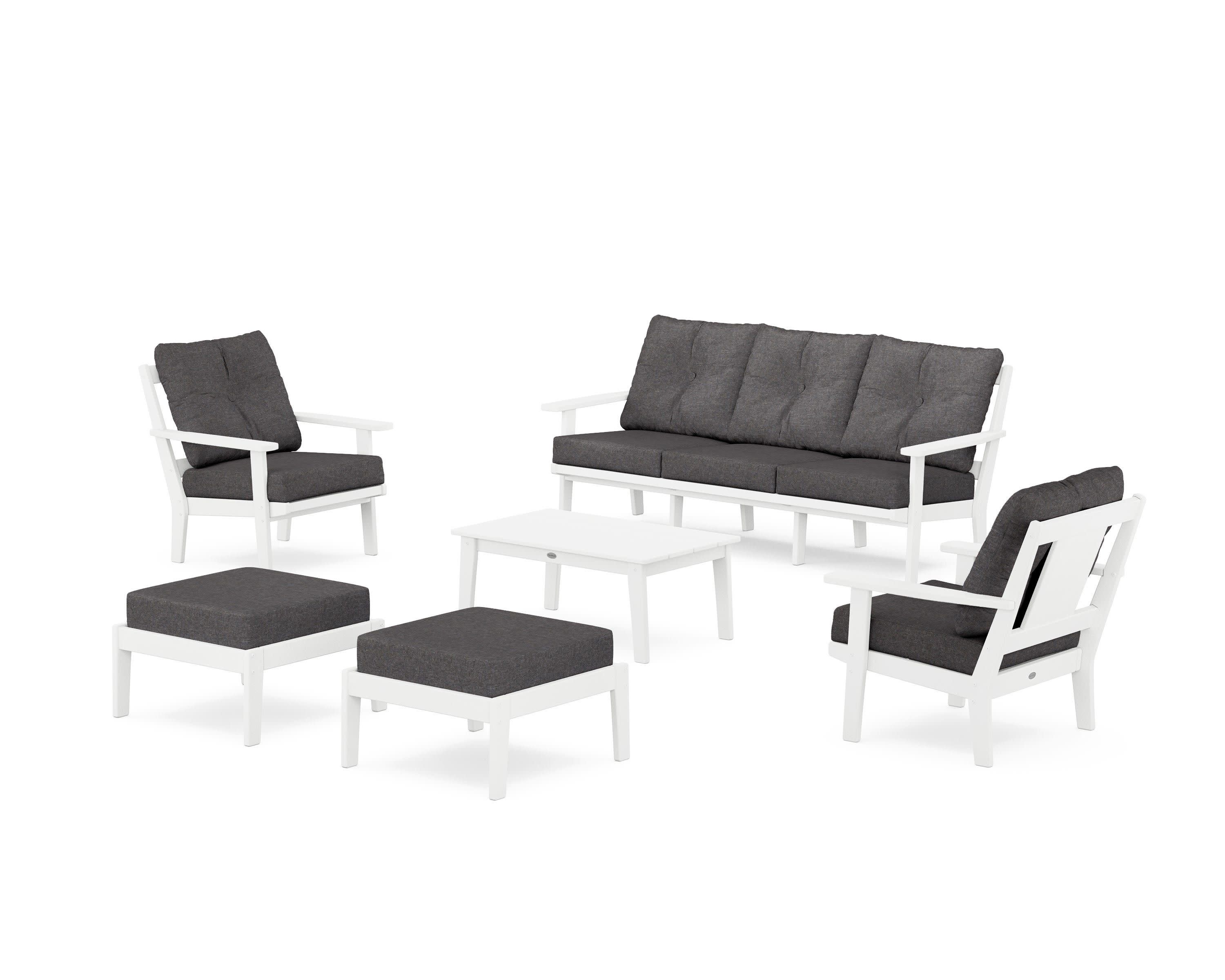 Prairie 6-Piece Lounge Sofa Set in White / Ash Charcoal
