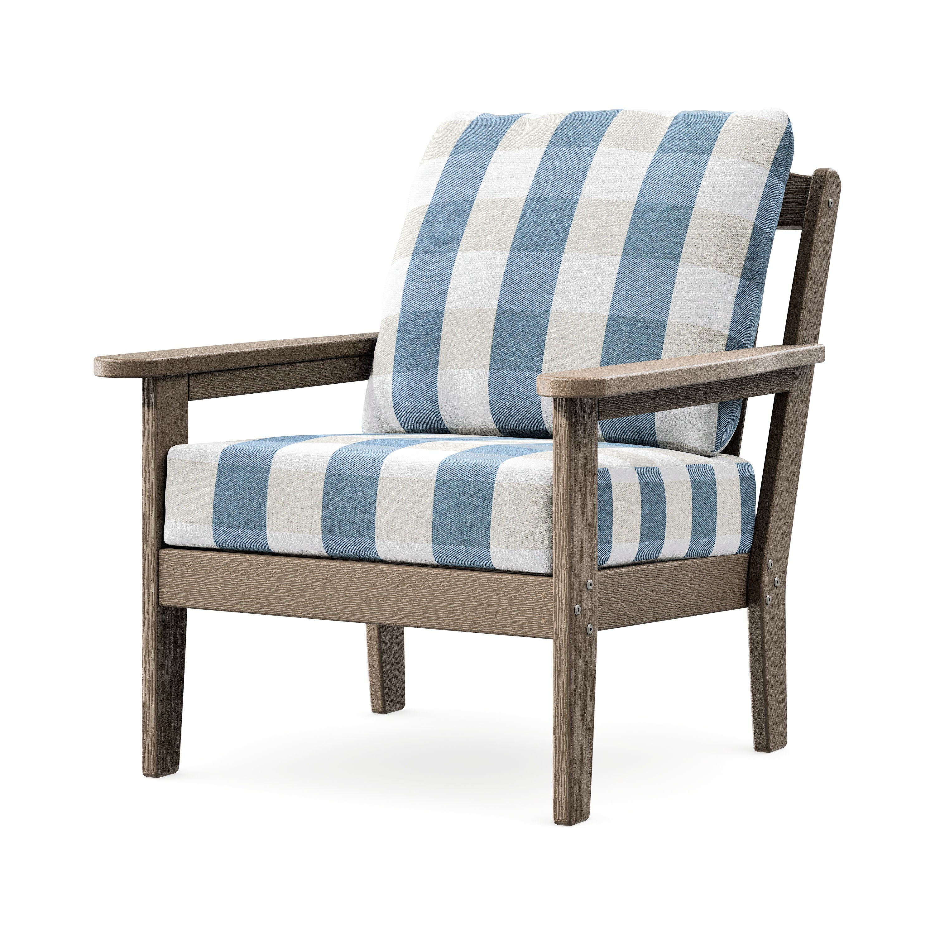 Cottage Deep Seating Chair in Vintage Sahara / Buffalo Plaid Sky Blue
