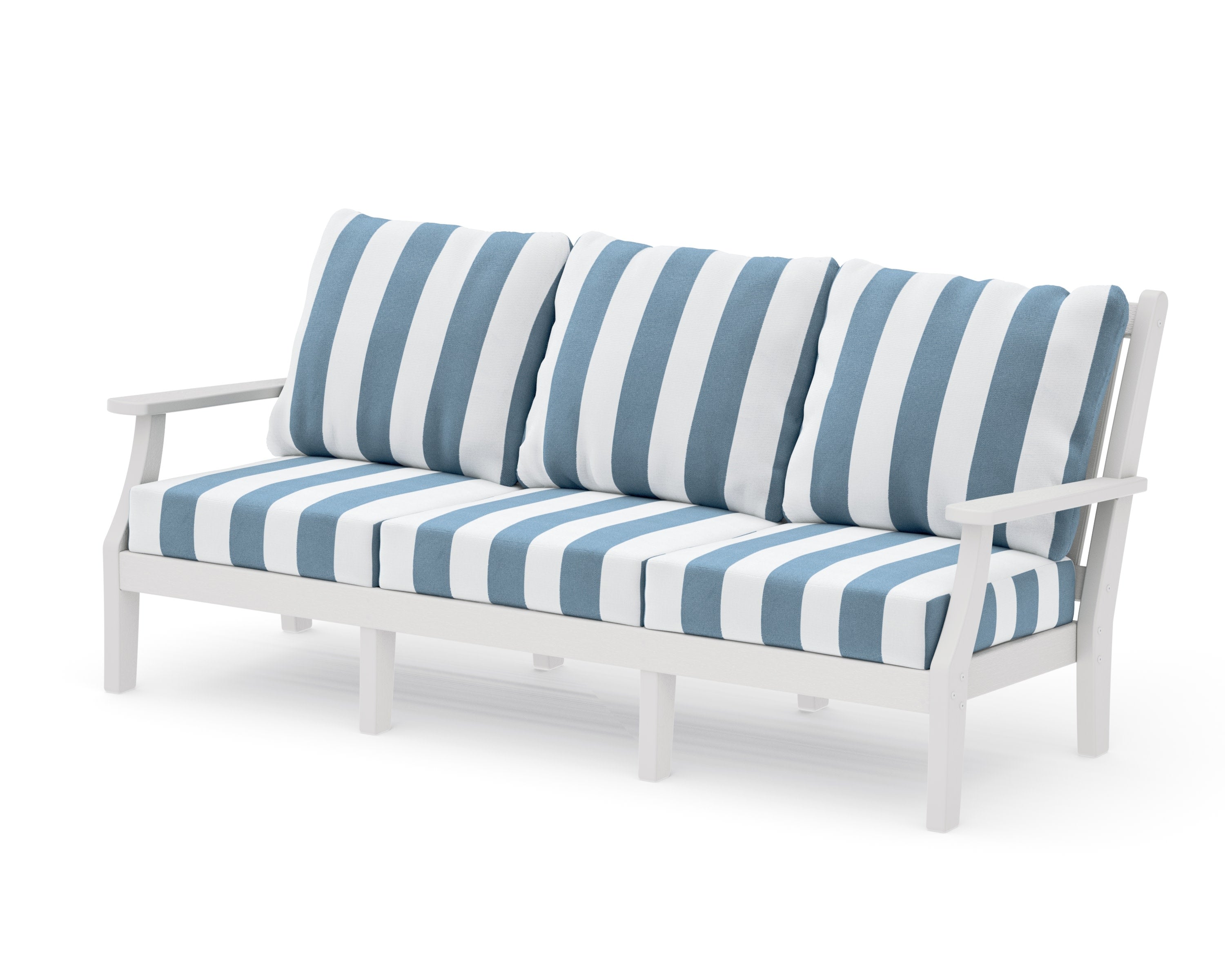 Wovendale Deep Seating Sofa in Vintage White / Cabana Stripe Sky Blue
