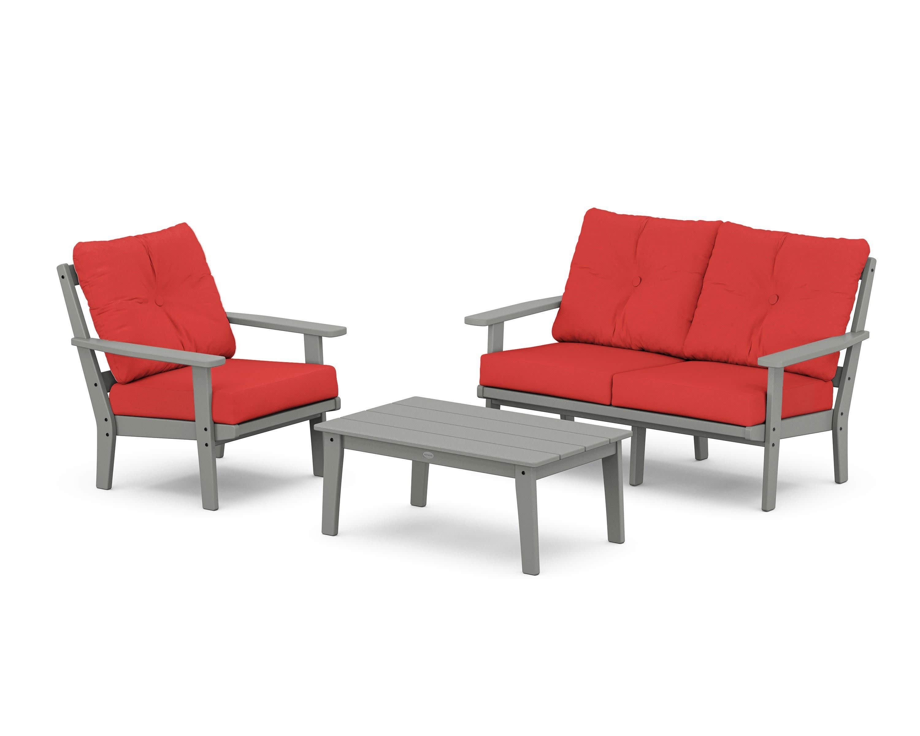 Prairie 3-Piece Deep Seating Set with Loveseat in Slate Grey / Crimson Linen