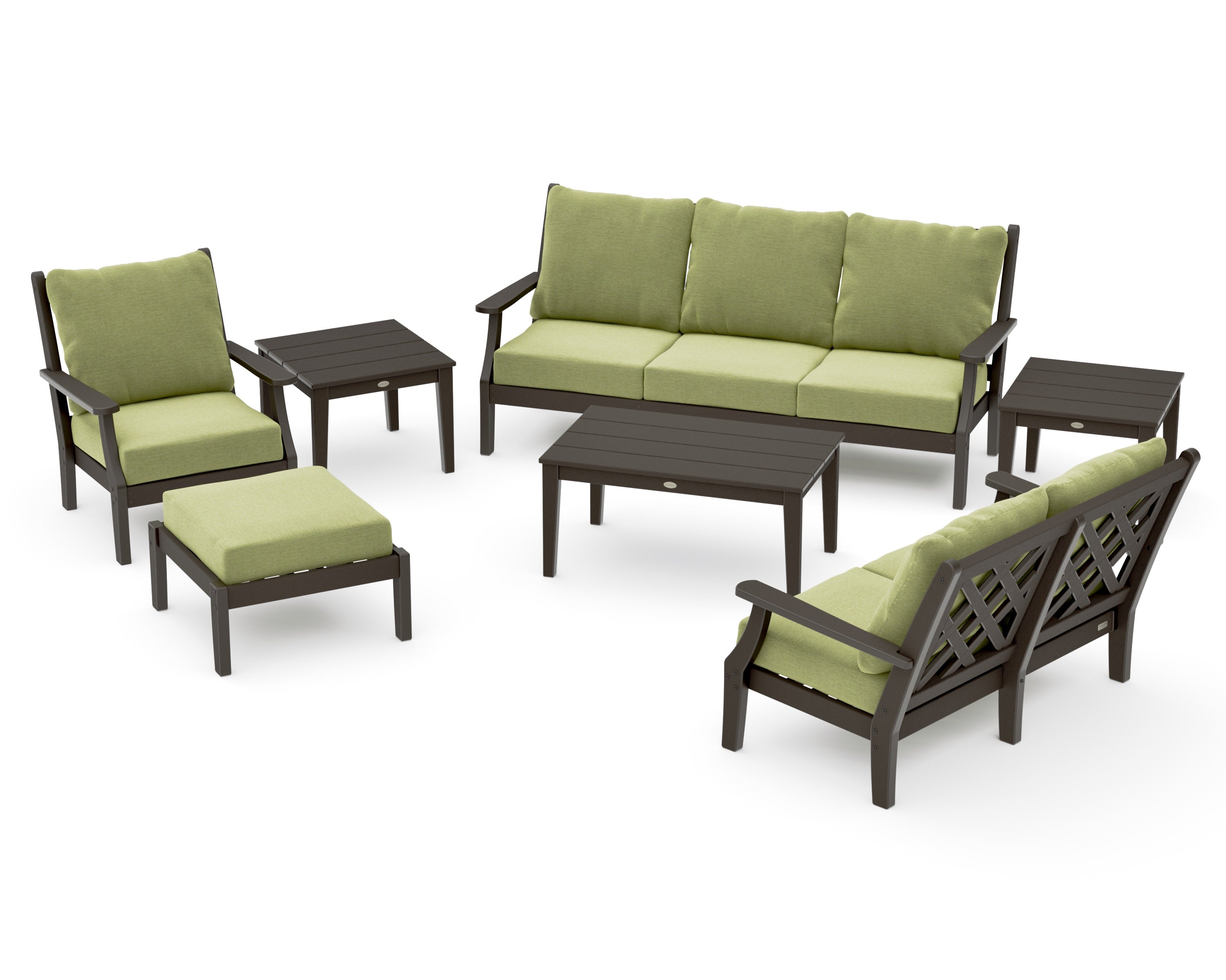 Wovendale 7-Piece Deep Seating Set in Vintage Coffee / Chartreuse Boucle