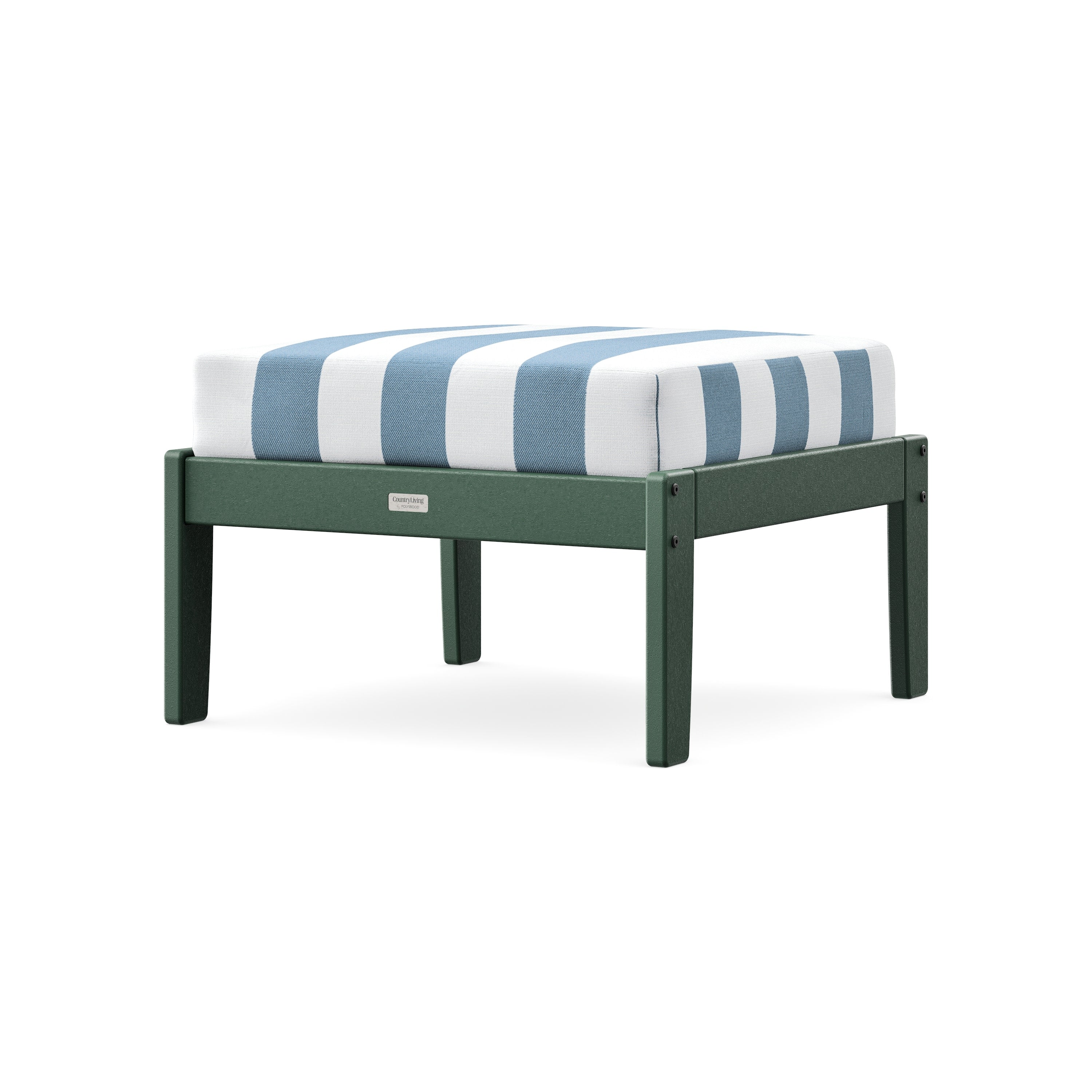Cottage Deep Seating Ottoman in Green / Cabana Stripe Sky Blue