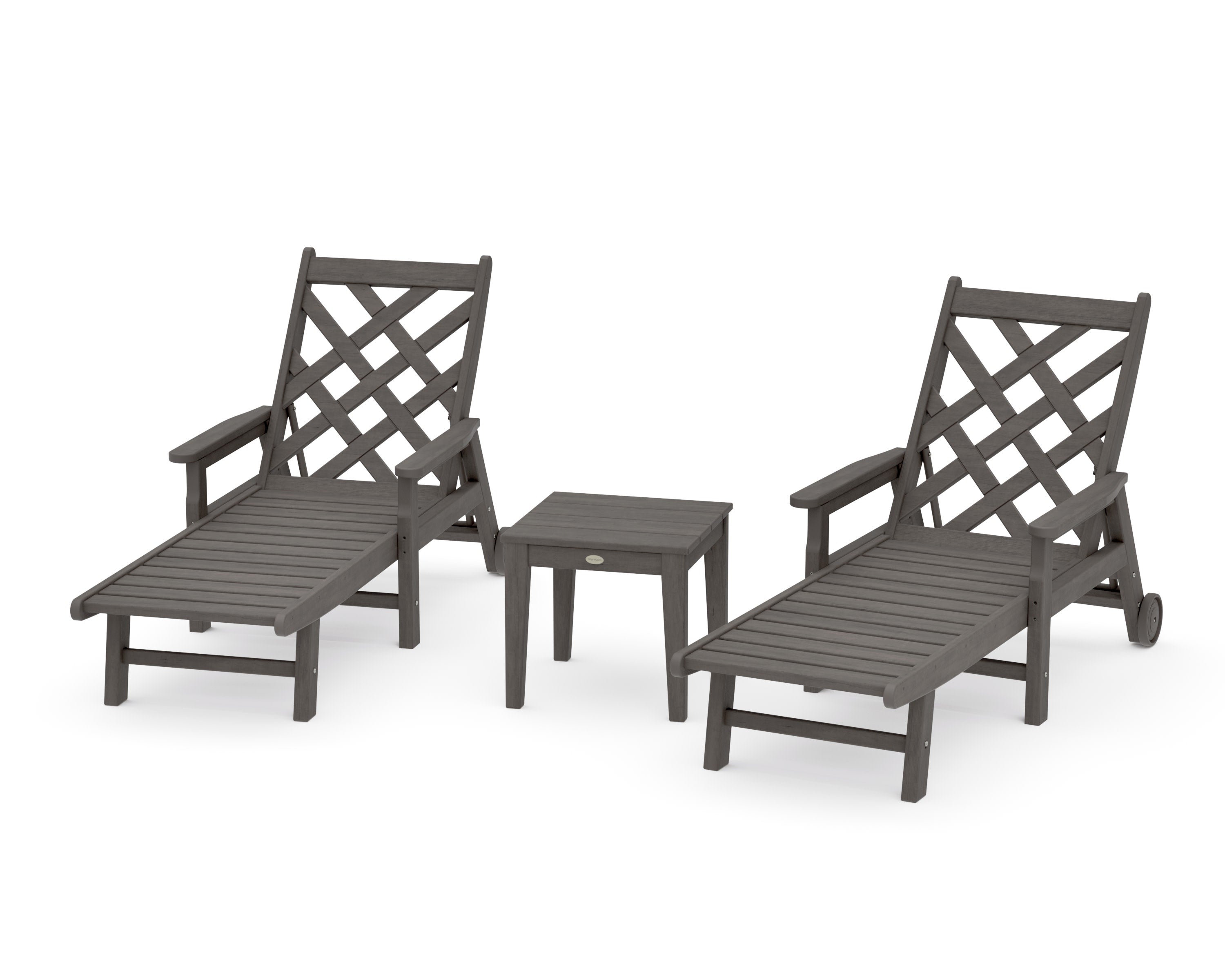 Wovendale 3-Piece Chaise Set with Arms and Wheels in Driftwood