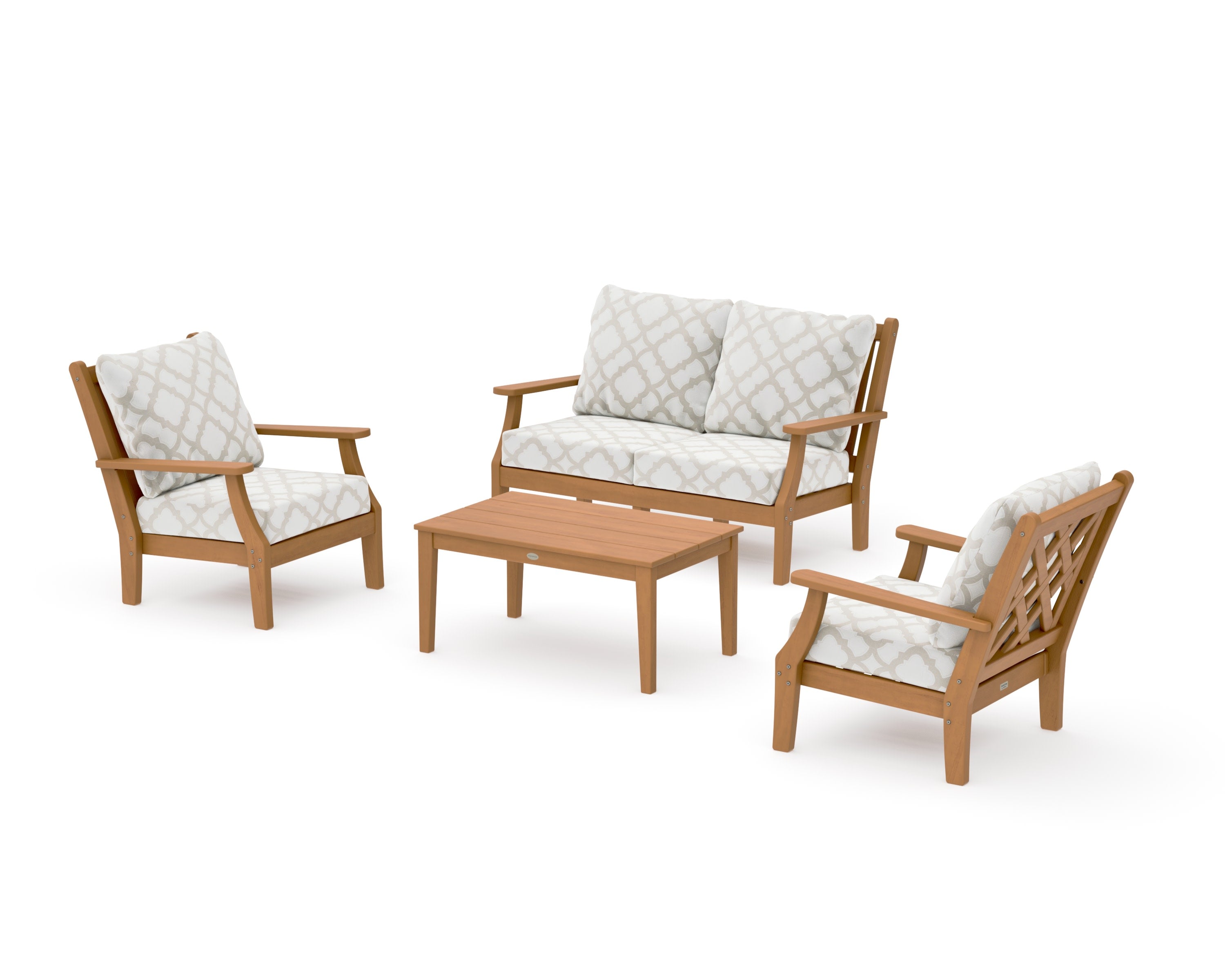 Wovendale 4-Piece Deep Seating Set with Loveseat in Natural / Trellis Dune Burlap