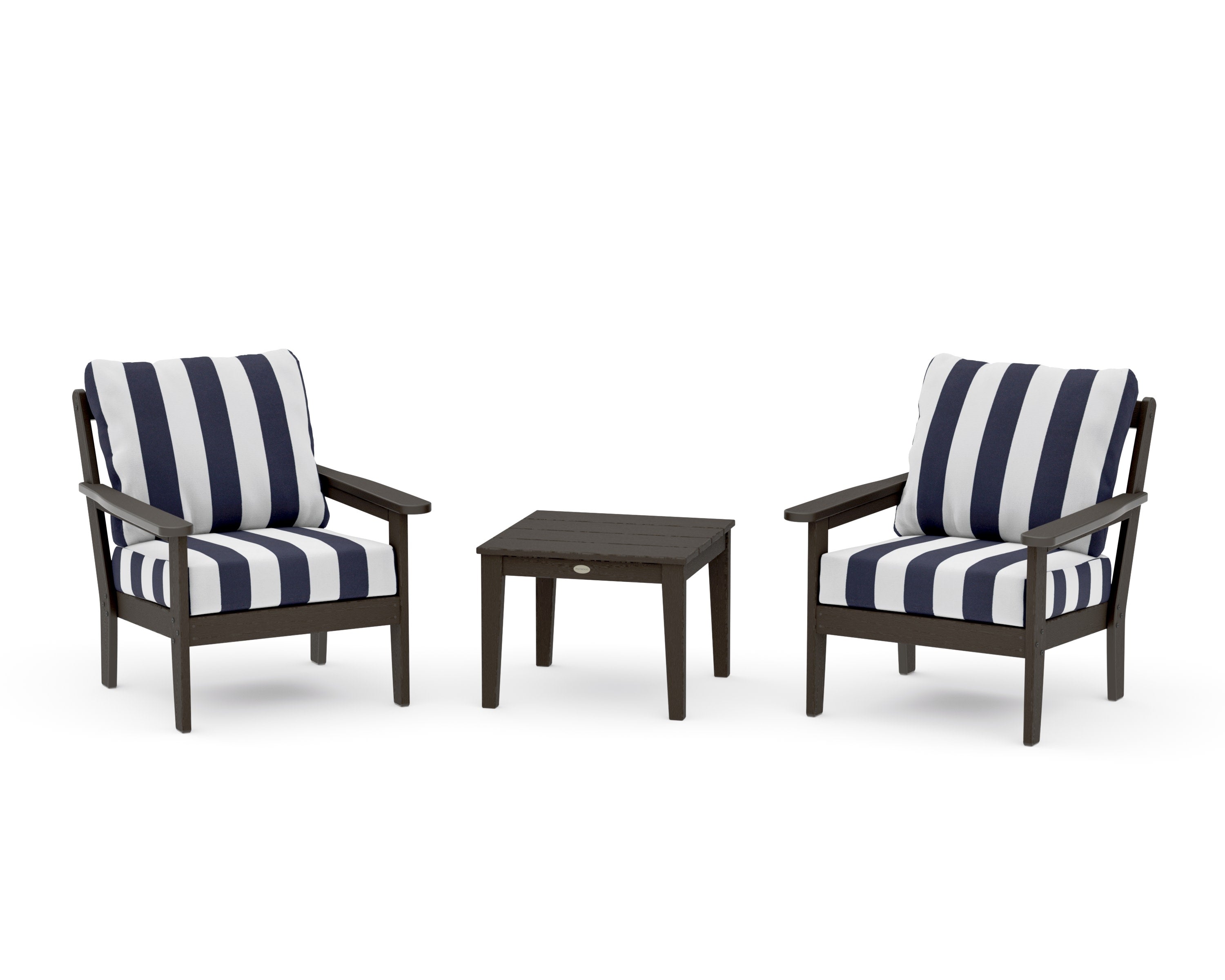 Cottage 3-Piece Deep Seating Set in Vintage Coffee / Cabana Stripe Navy