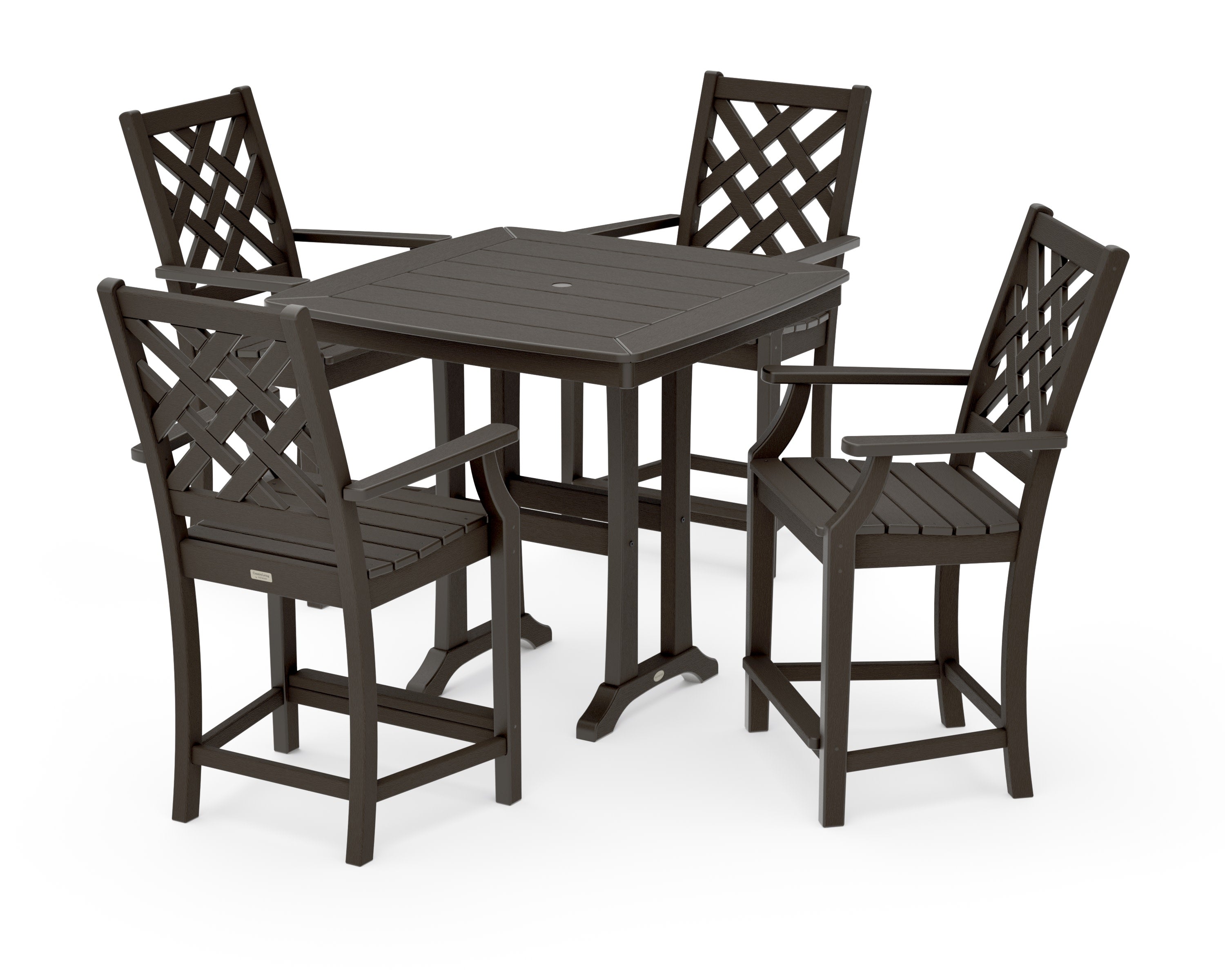 Wovendale 5-Piece Counter Set with Trestle Legs in Vintage Coffee
