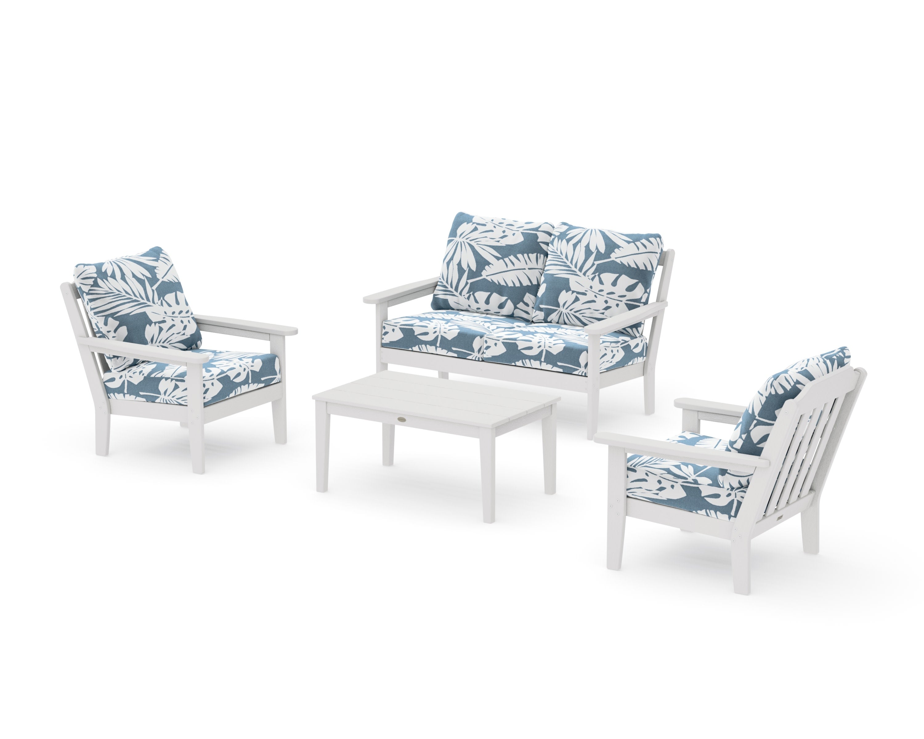 Cottage 4-Piece Deep Seating Set with Loveseat in Vintage White / Leaf Sky Blue