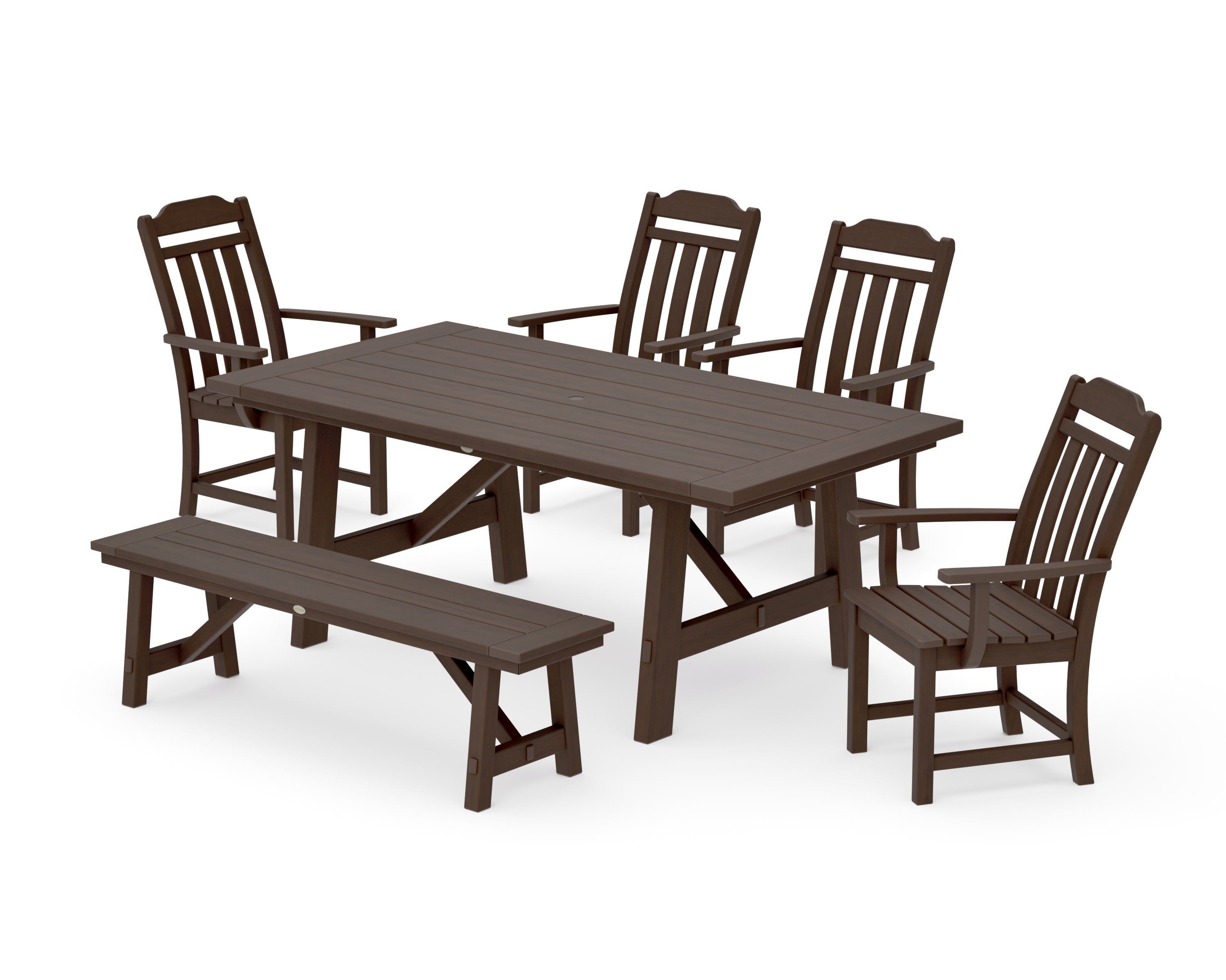 Cottage 6-Piece Rustic Farmhouse Dining Set with Bench in Kona