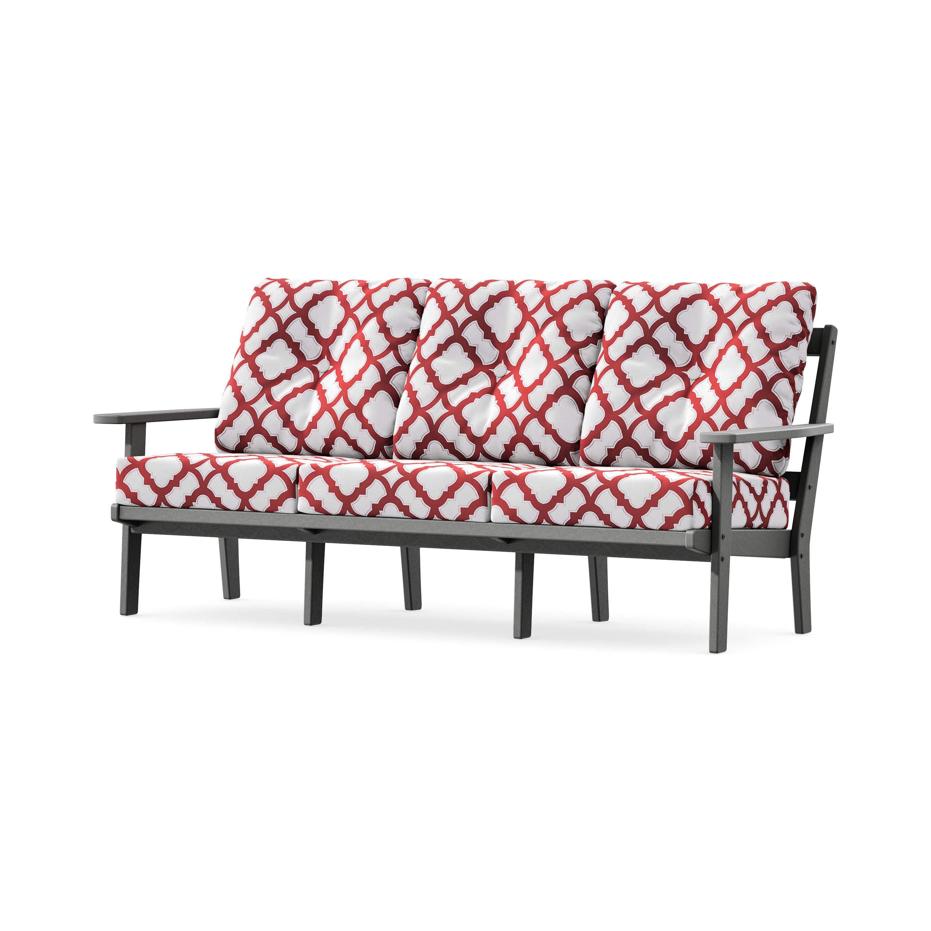 PrairieDeep Seating Sofa in Slate Grey / Trellis Crimson