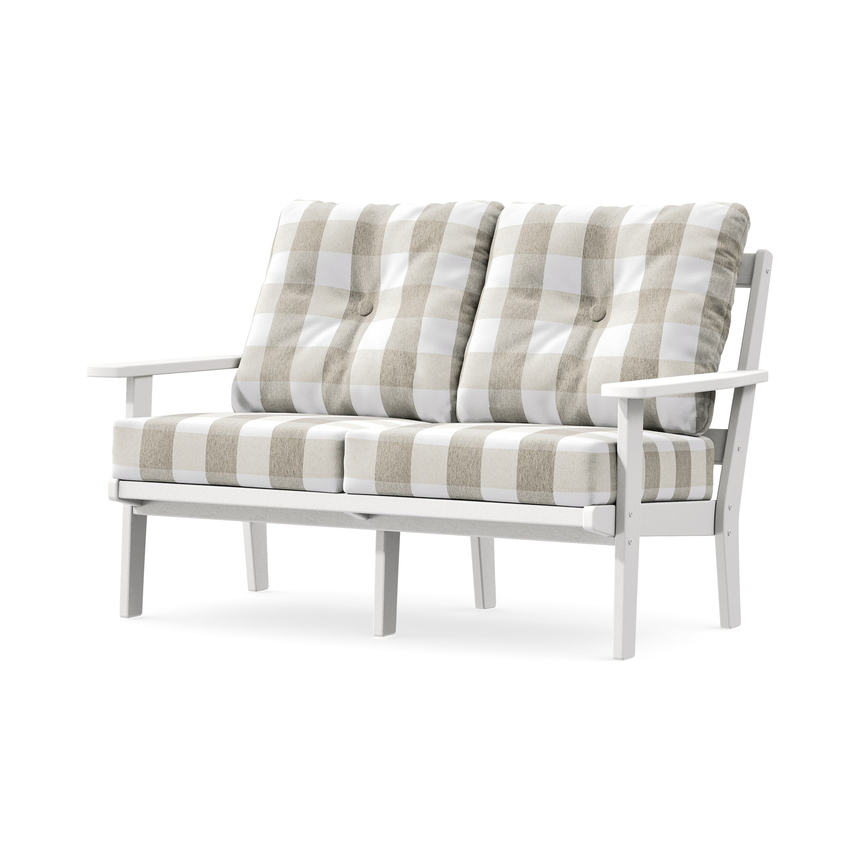 Prairie Deep SeatingLoveseat in White / Buffalo Plaid Dune Burlap