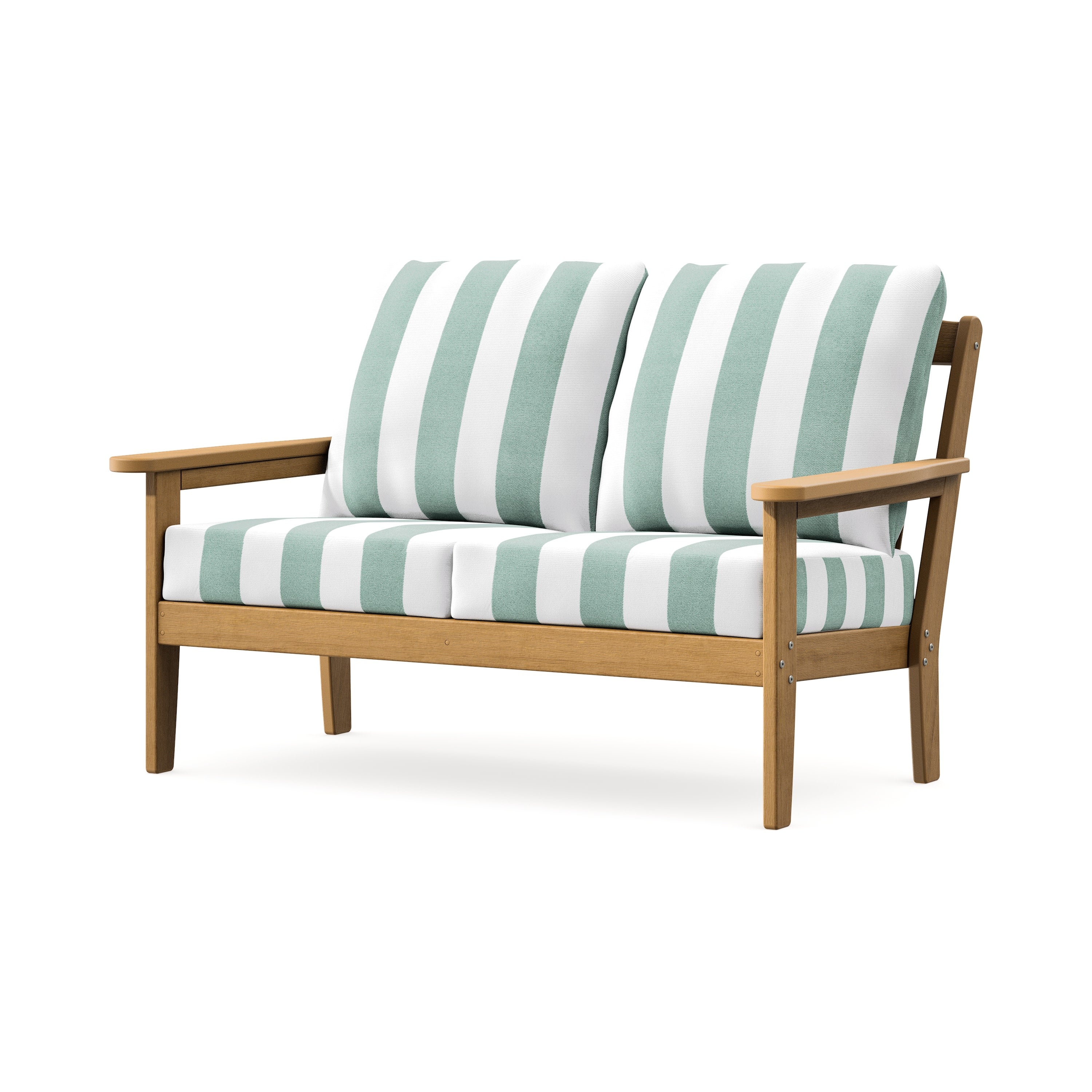 Cottage Deep Seating Loveseat in Natural / Cabana Stripe Glacier Spa