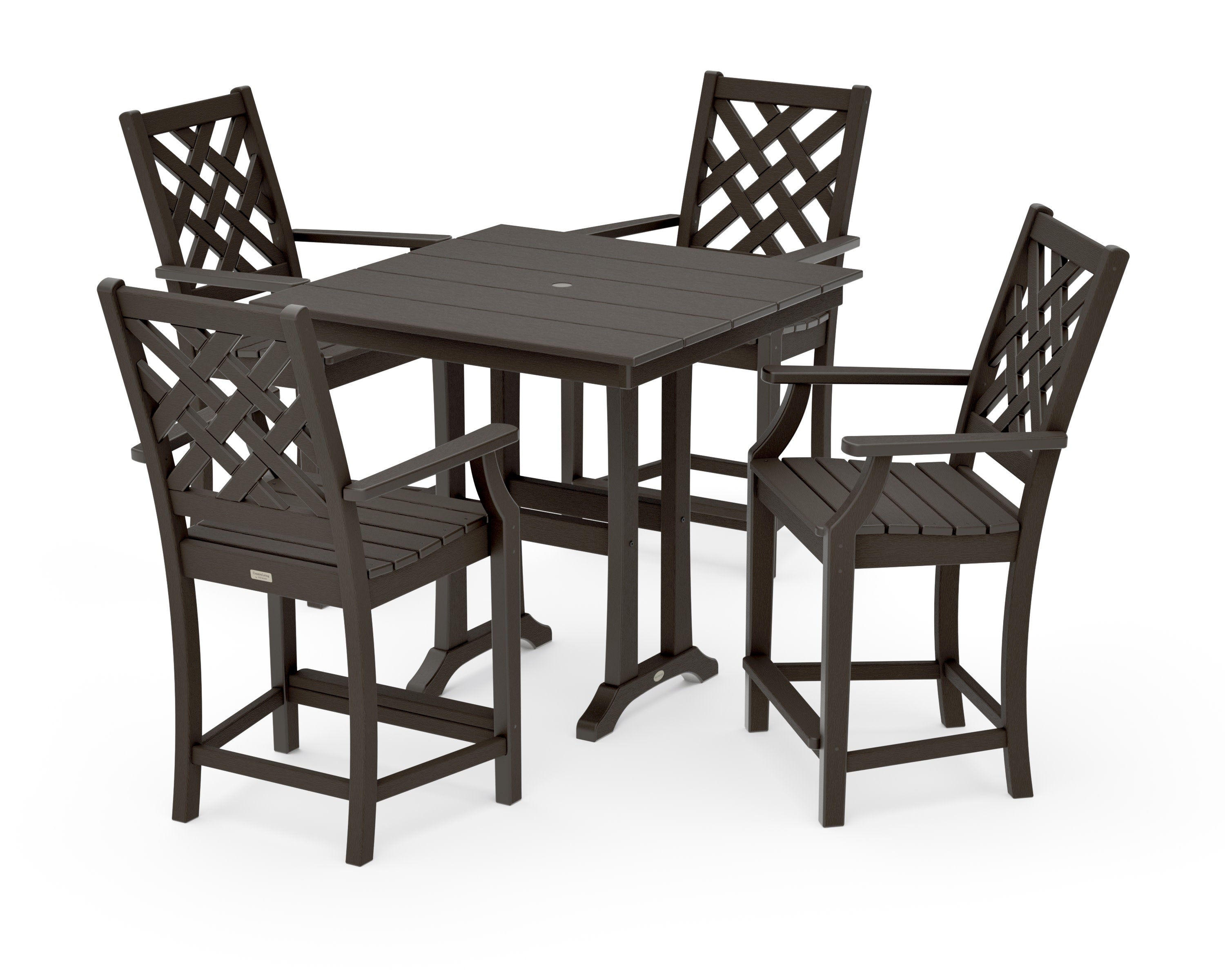Wovendale 5-Piece Farmhouse Counter Set with Trestle Legs in Vintage Coffee
