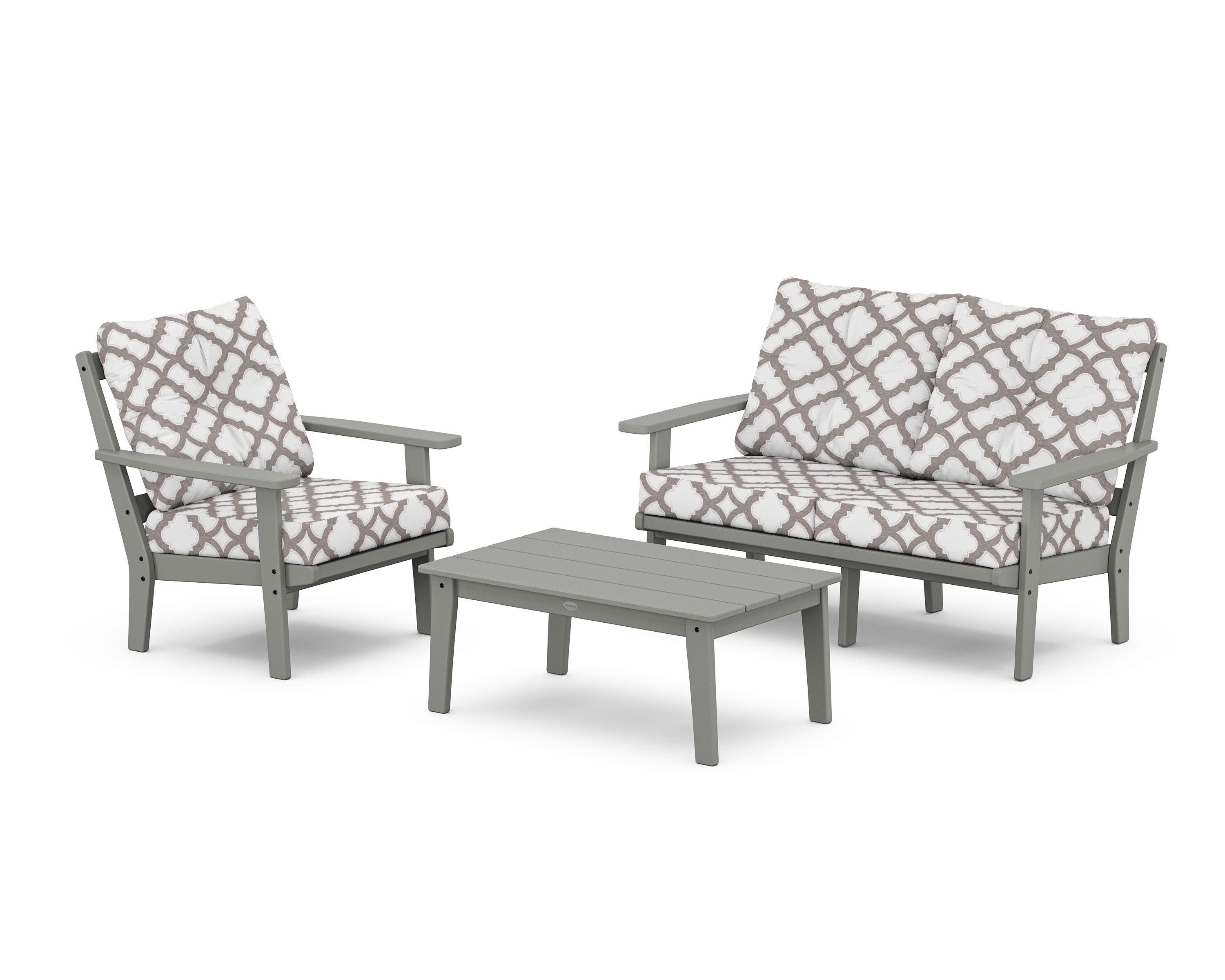 Prairie 3-Piece Deep Seating Set with Loveseat in Slate Grey / Trellis Grey Mist