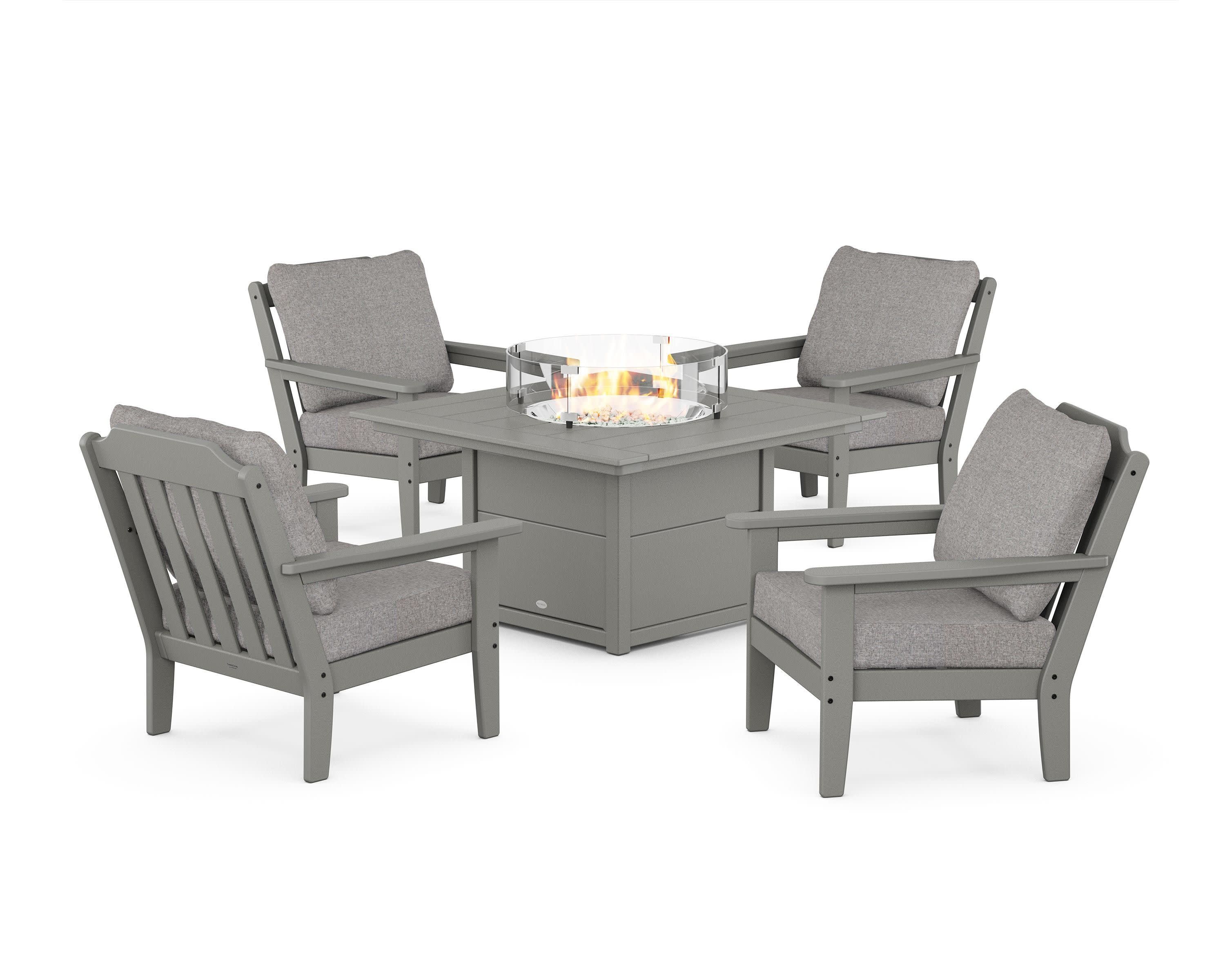 Cottage 5-Piece Deep Seating Set with Fire Pit Table in Slate Grey / Grey Mist
