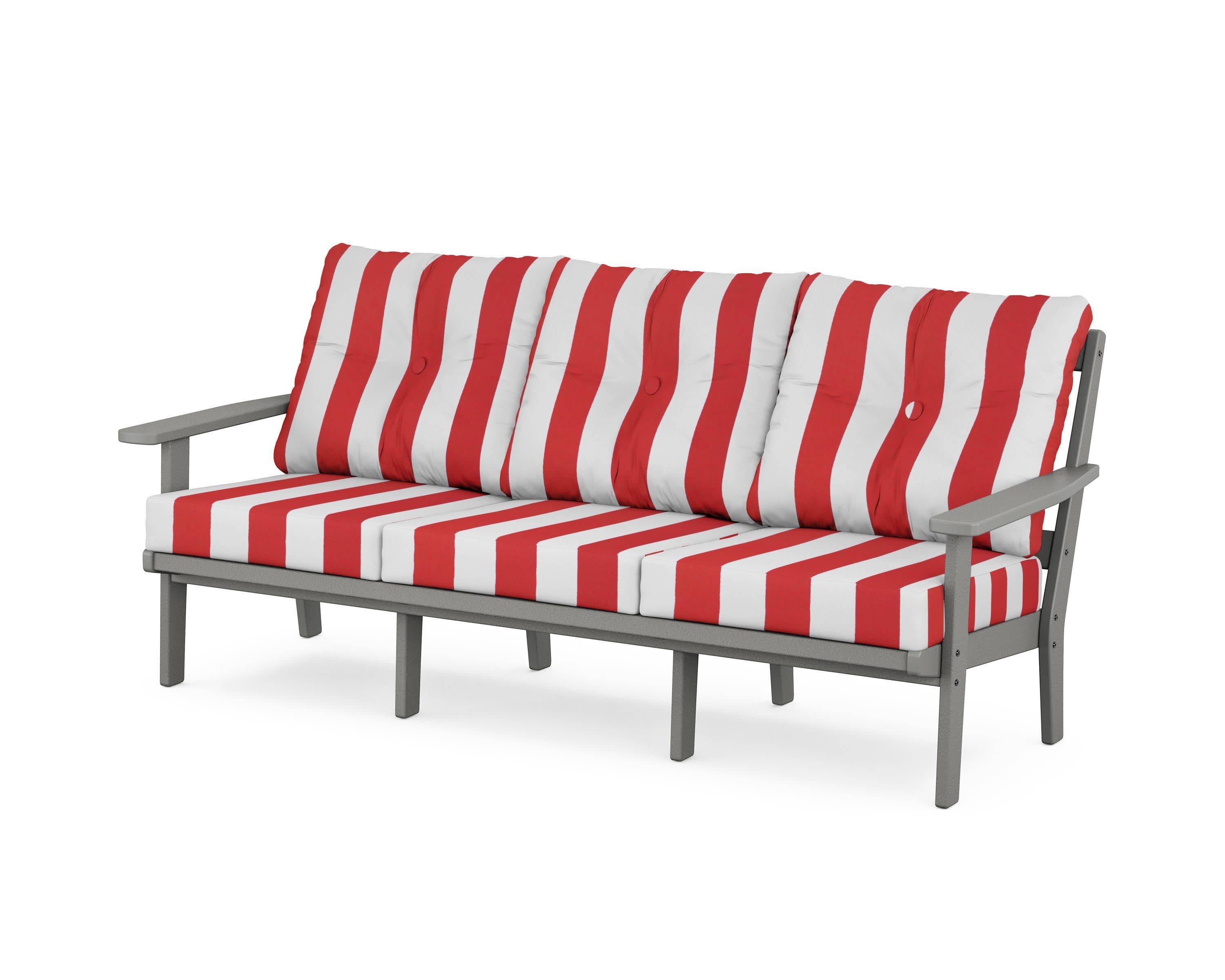 PrairieDeep Seating Sofa in Slate Grey / Cabana Stripe Crimson