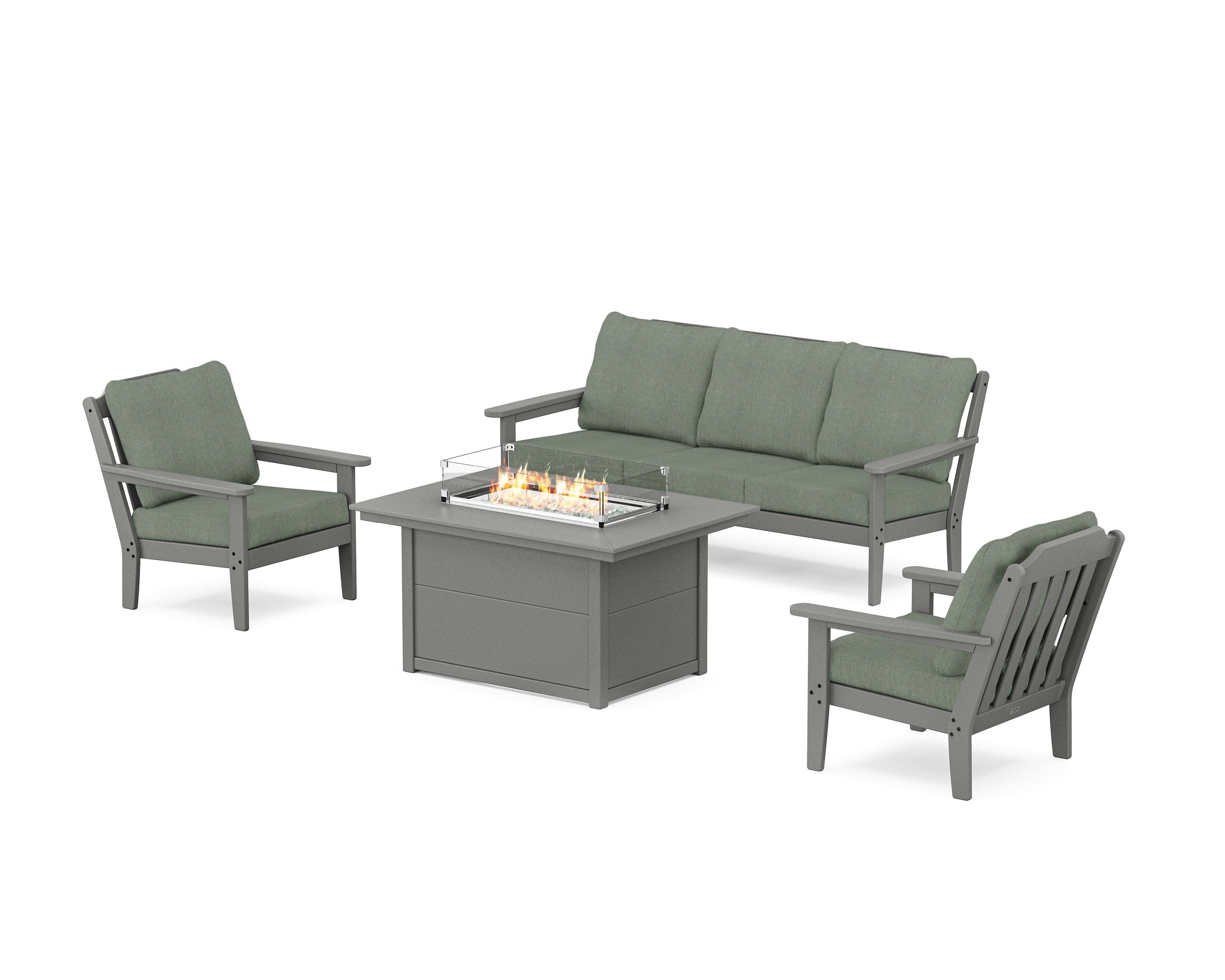 Cottage Deep Seating Fire Pit Table Set in Slate Grey / Cast Sage