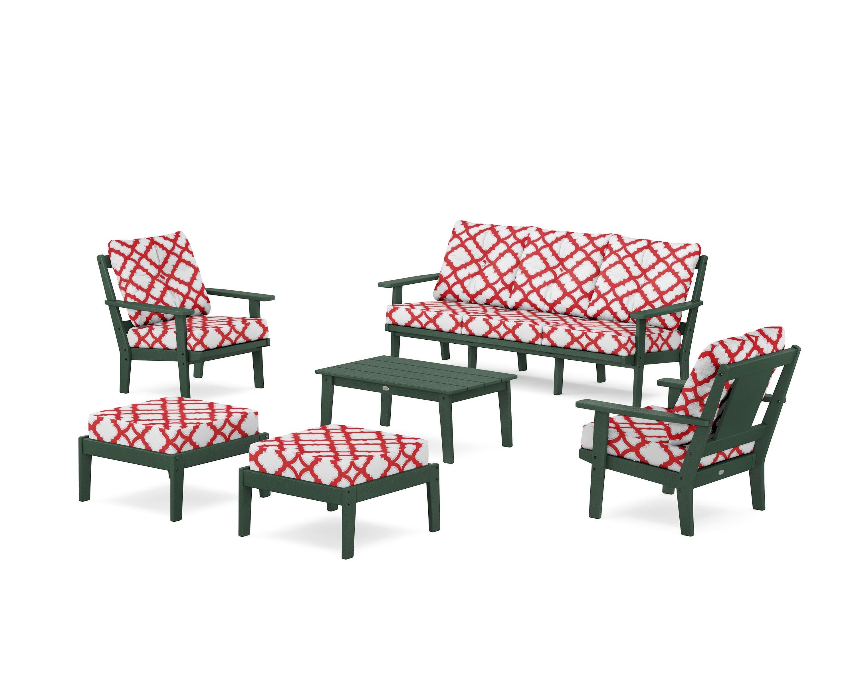 Prairie 6-Piece Lounge Sofa Set in Green / Trellis Crimson