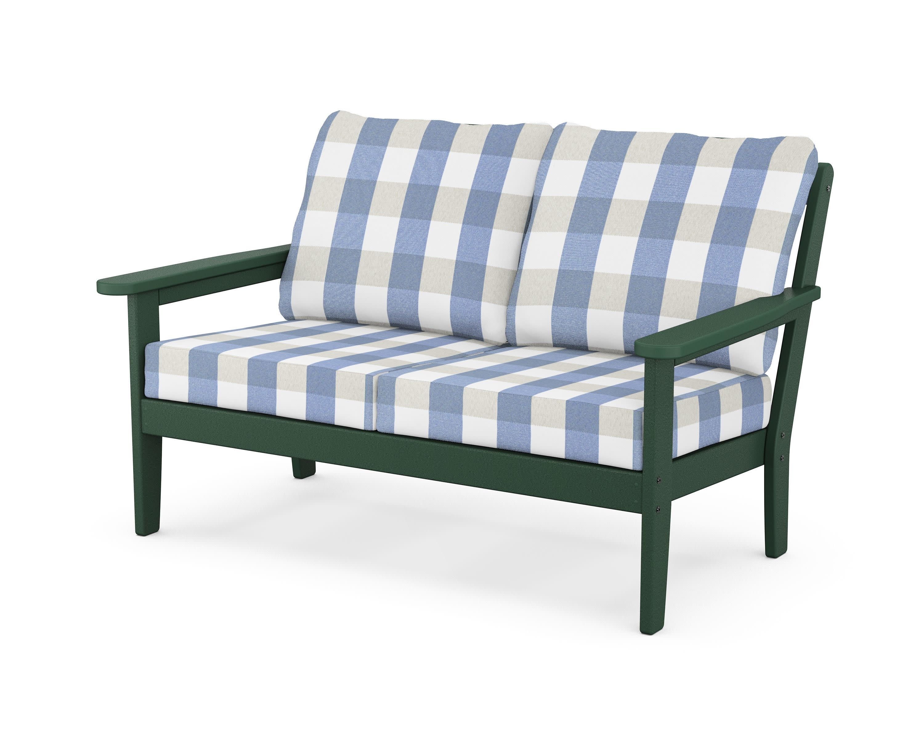Cottage Deep Seating Loveseat in Green / Buffalo Plaid Sky Blue