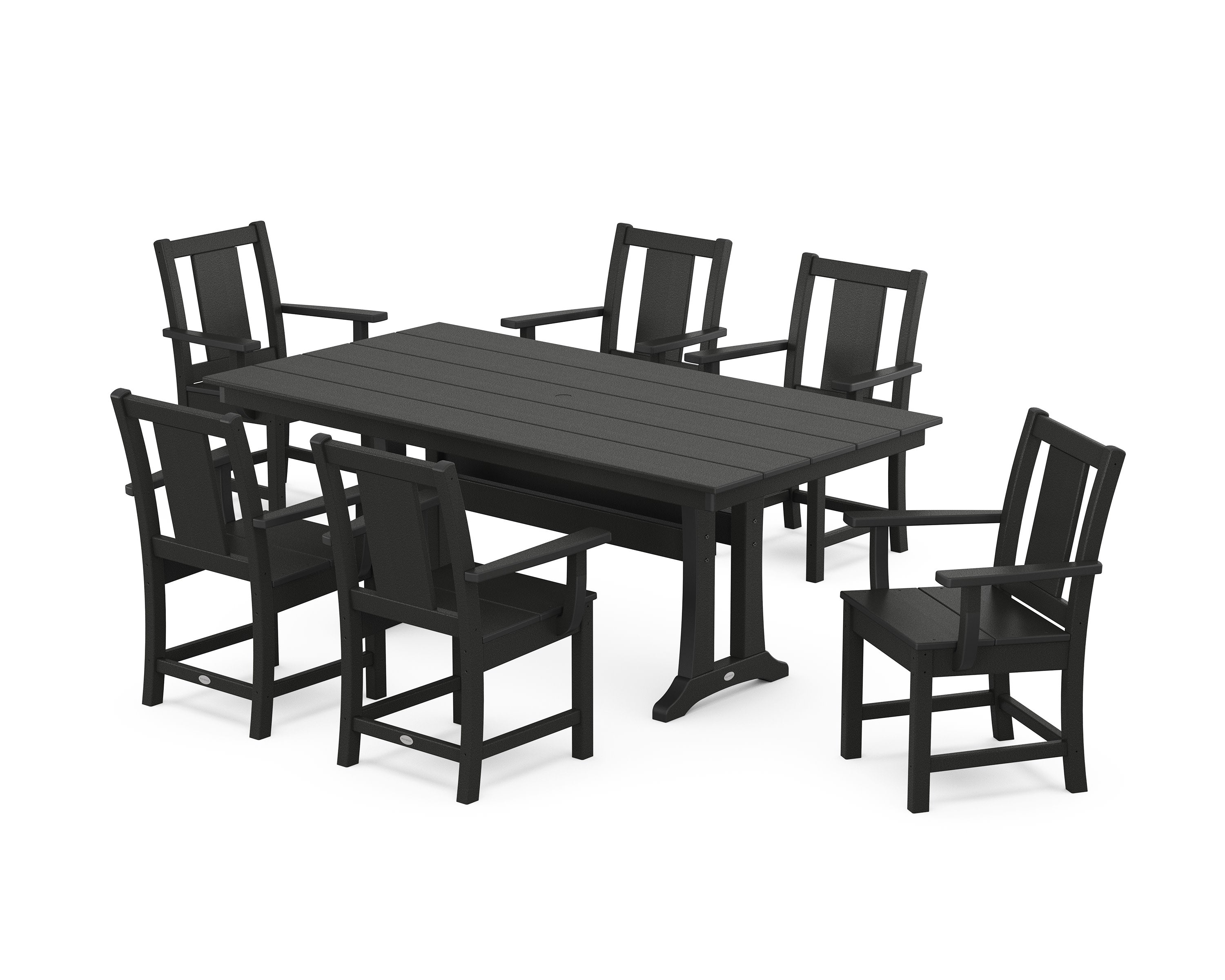 Prairie Arm Chair 7-Piece Farmhouse Dining Set with Trestle Legs in Black