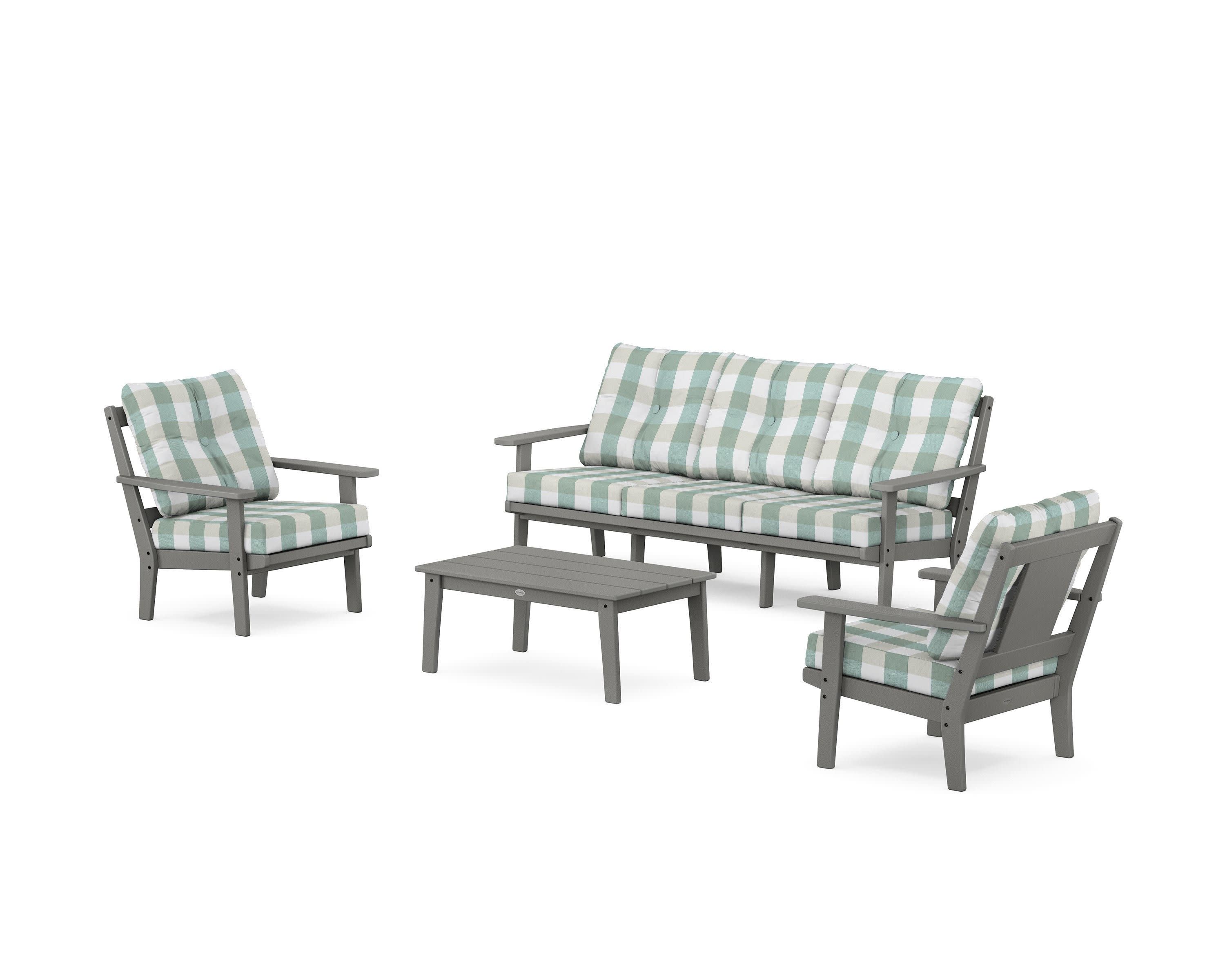 Prairie 4-Piece Deep Seating Set with Sofa in Slate Grey / Buffalo Plaid Glacier Spa