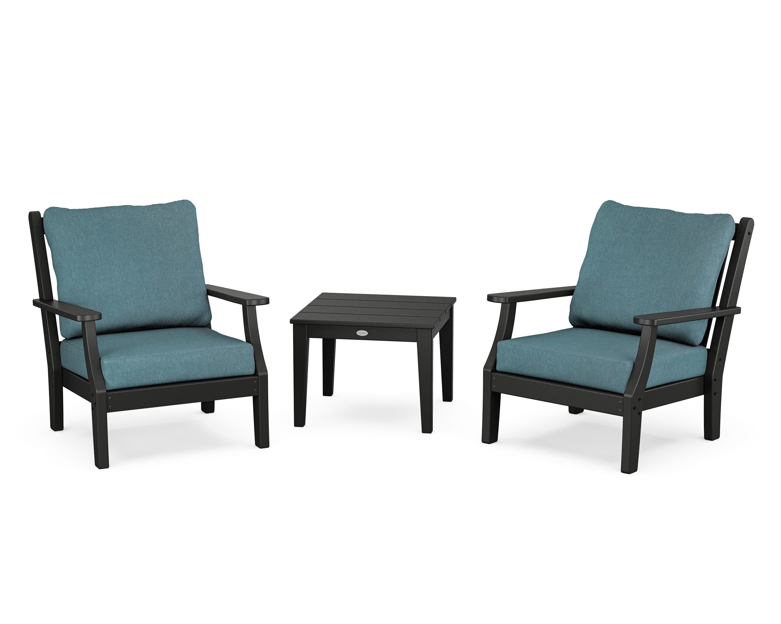 Wovendale 3-Piece Deep Seating Set in Black / Ocean Teal