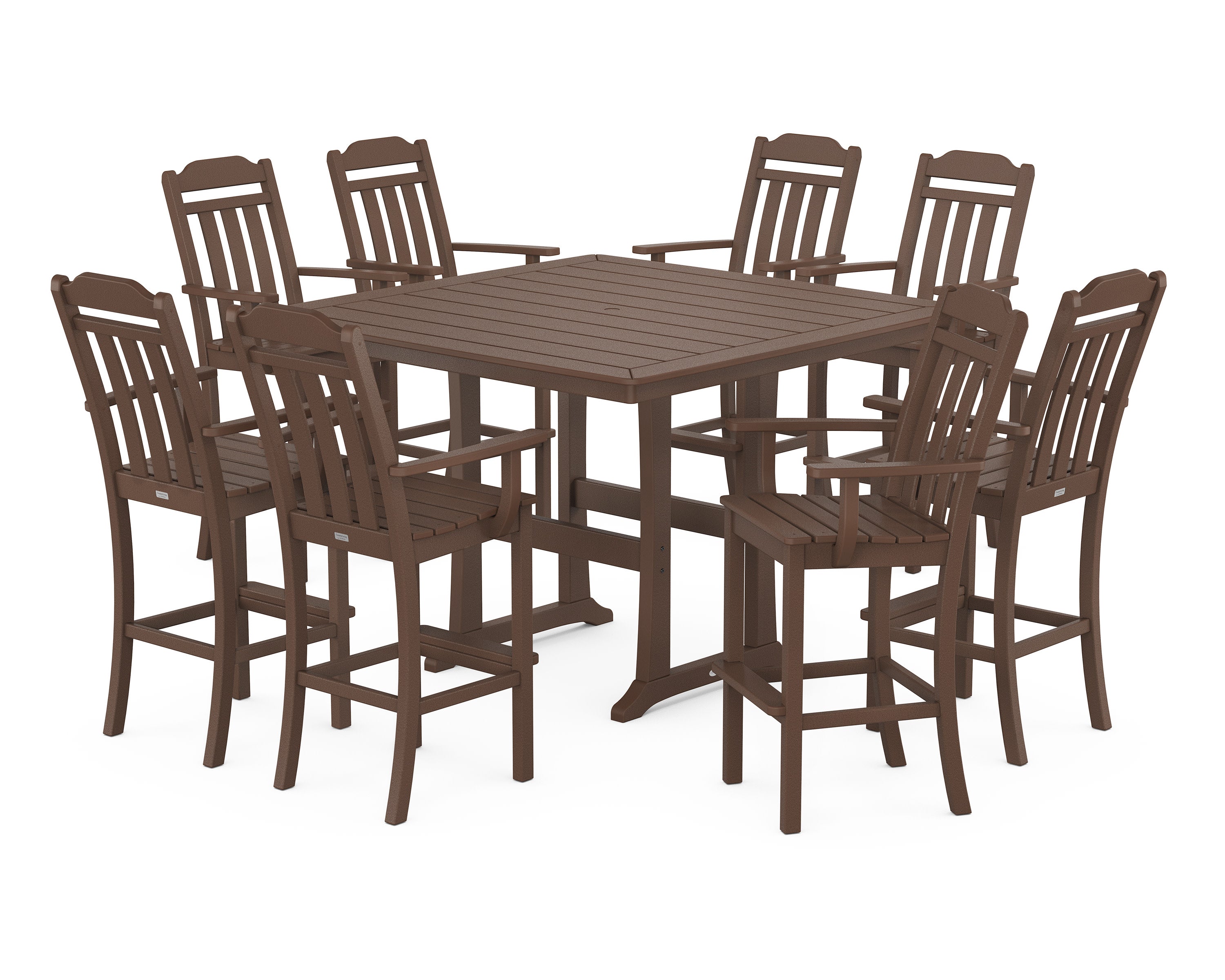 Cottage 9-Piece Bar Set with Trestle Legs in Mahogany