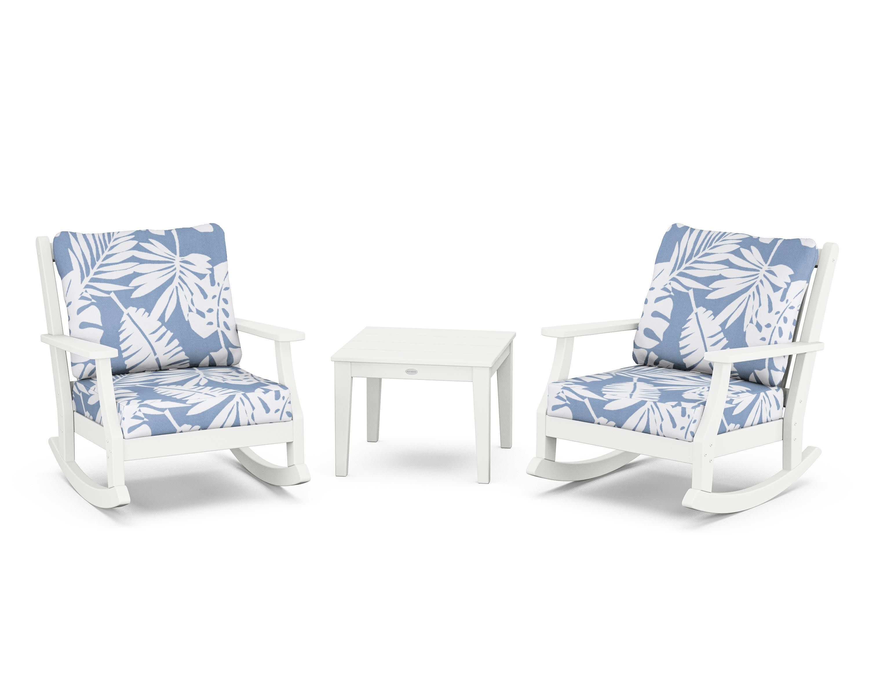 Wovendale 3-Piece Deep Seating Rocker Set in White / Leaf Sky Blue