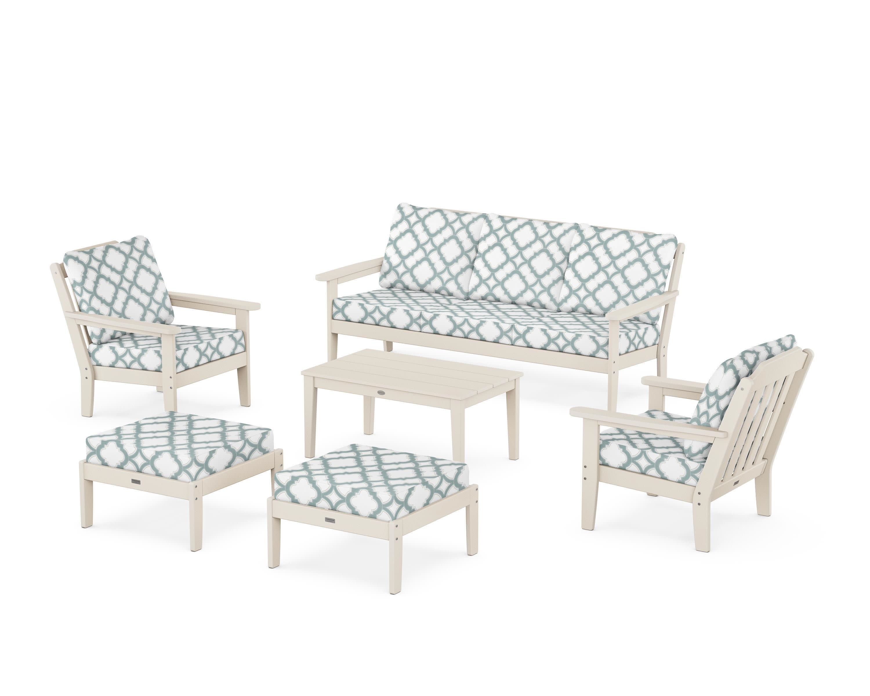 Cottage 6-Piece Lounge Sofa Set in Sand / Trellis Glacier Spa