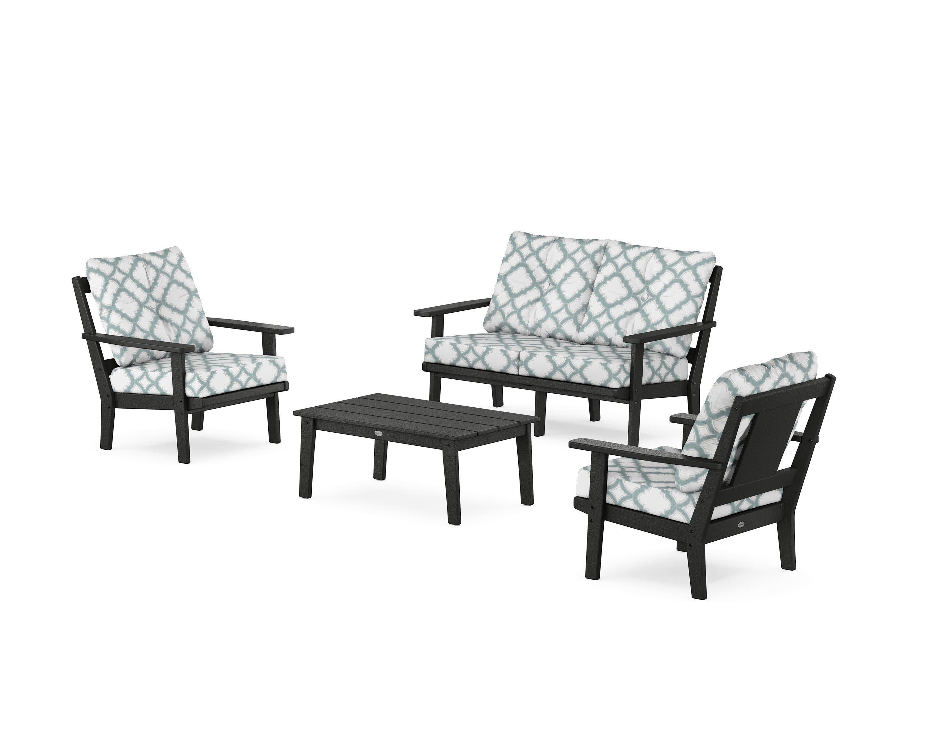Prairie 4-Piece Deep Seating Set with Loveseat in Black / Trellis Glacier Spa