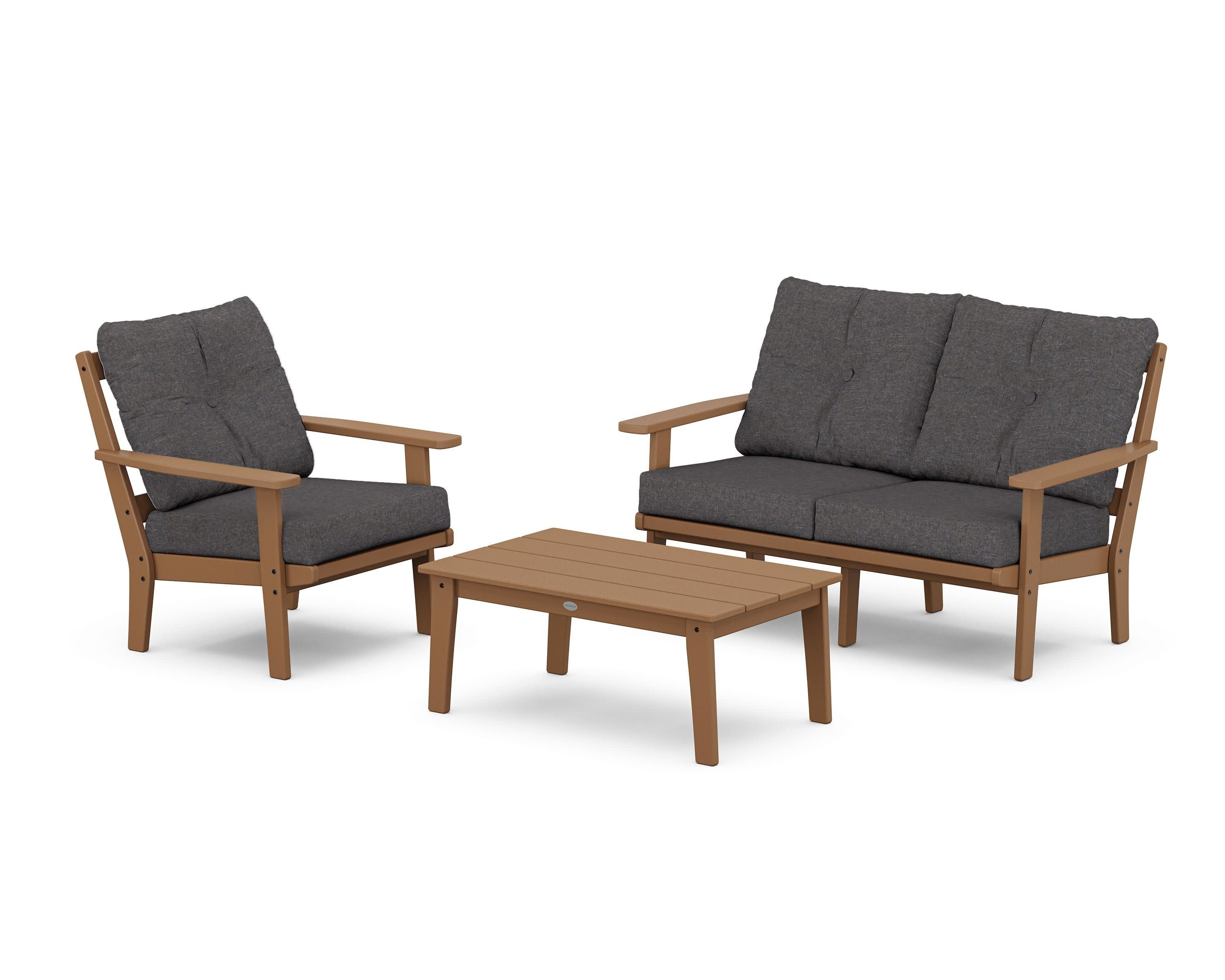 Prairie 3-Piece Deep Seating Set with Loveseat in Teak / Ash Charcoal
