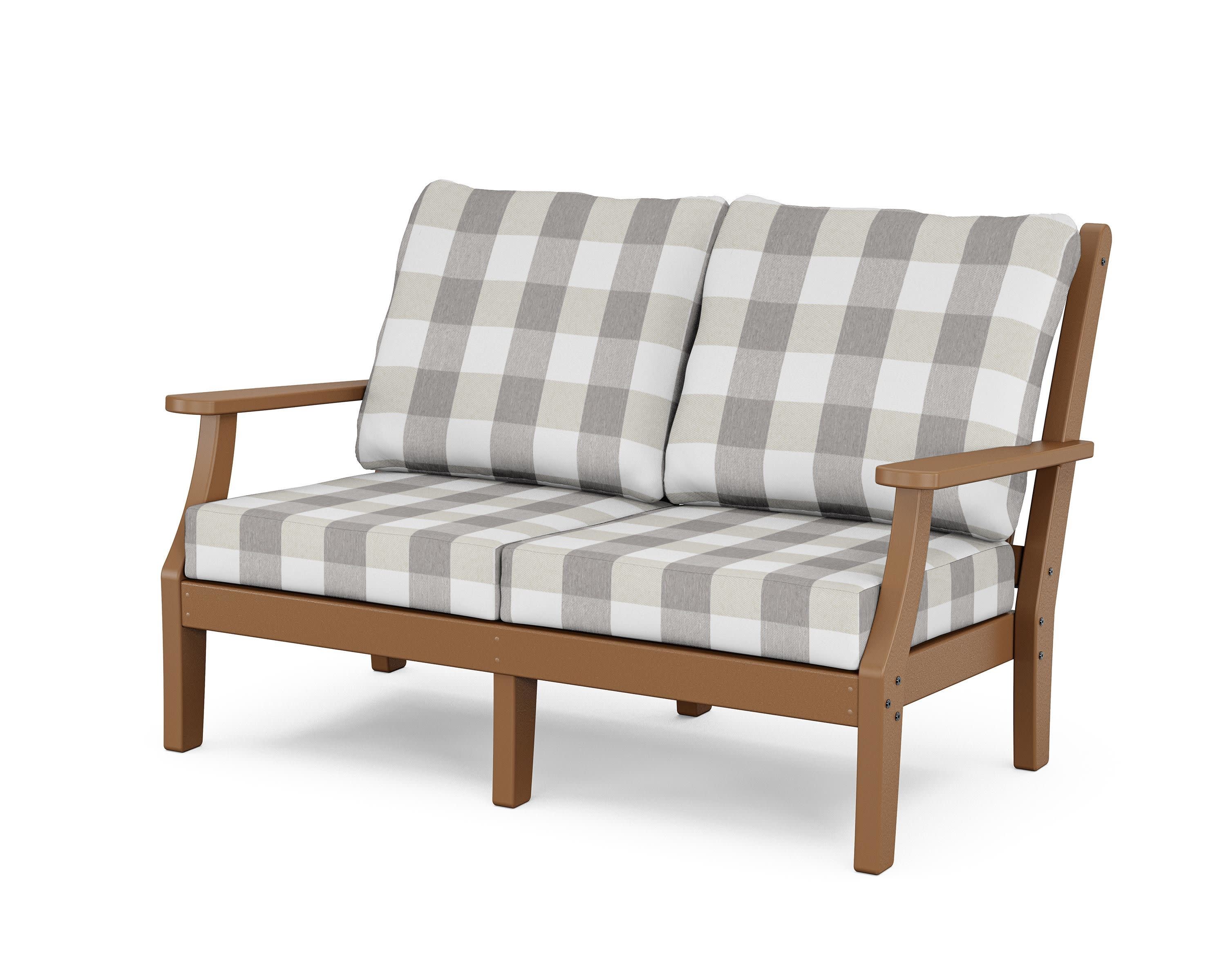 Wovendale Deep Seating Loveseat in Teak / Buffalo Plaid Grey Mist