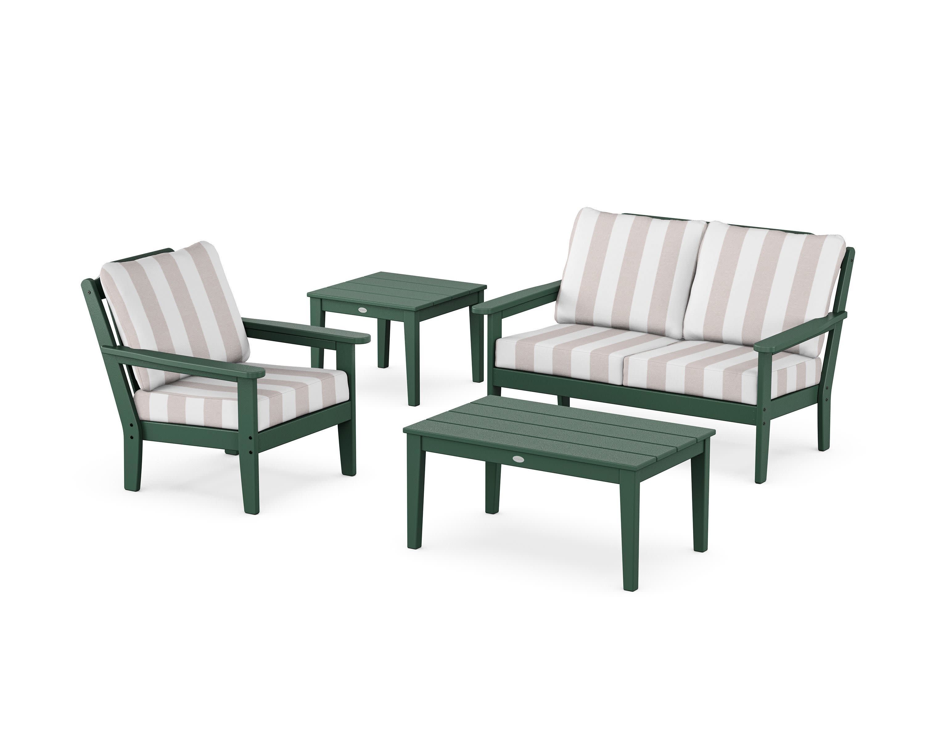 Wovendale 4-Piece Deep Seating Set in Green / Cabana Stripe Dune Burlap