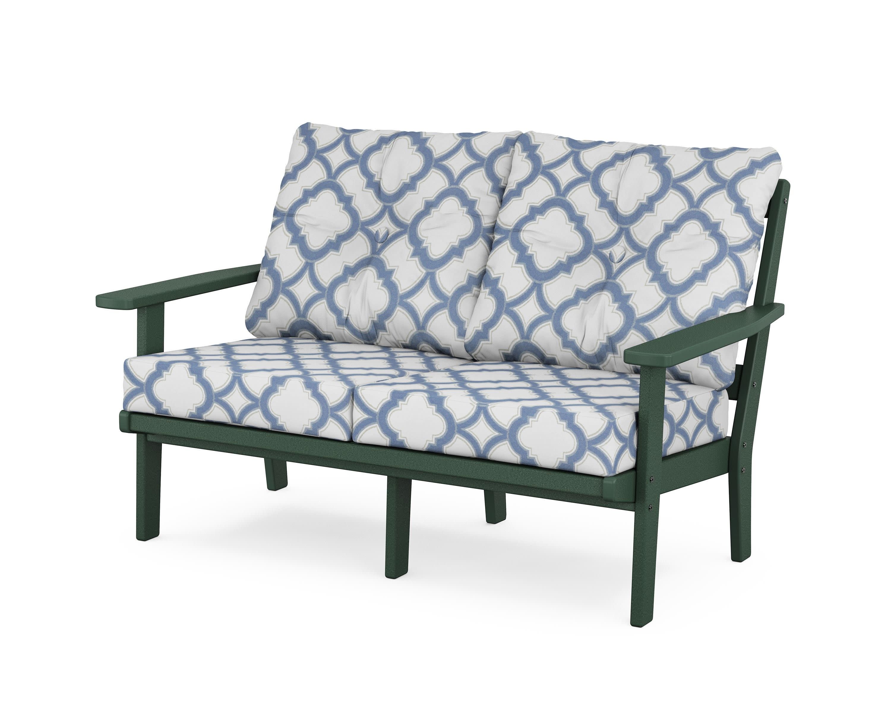 Prairie Deep SeatingLoveseat in Green / Trellis Sky Blue