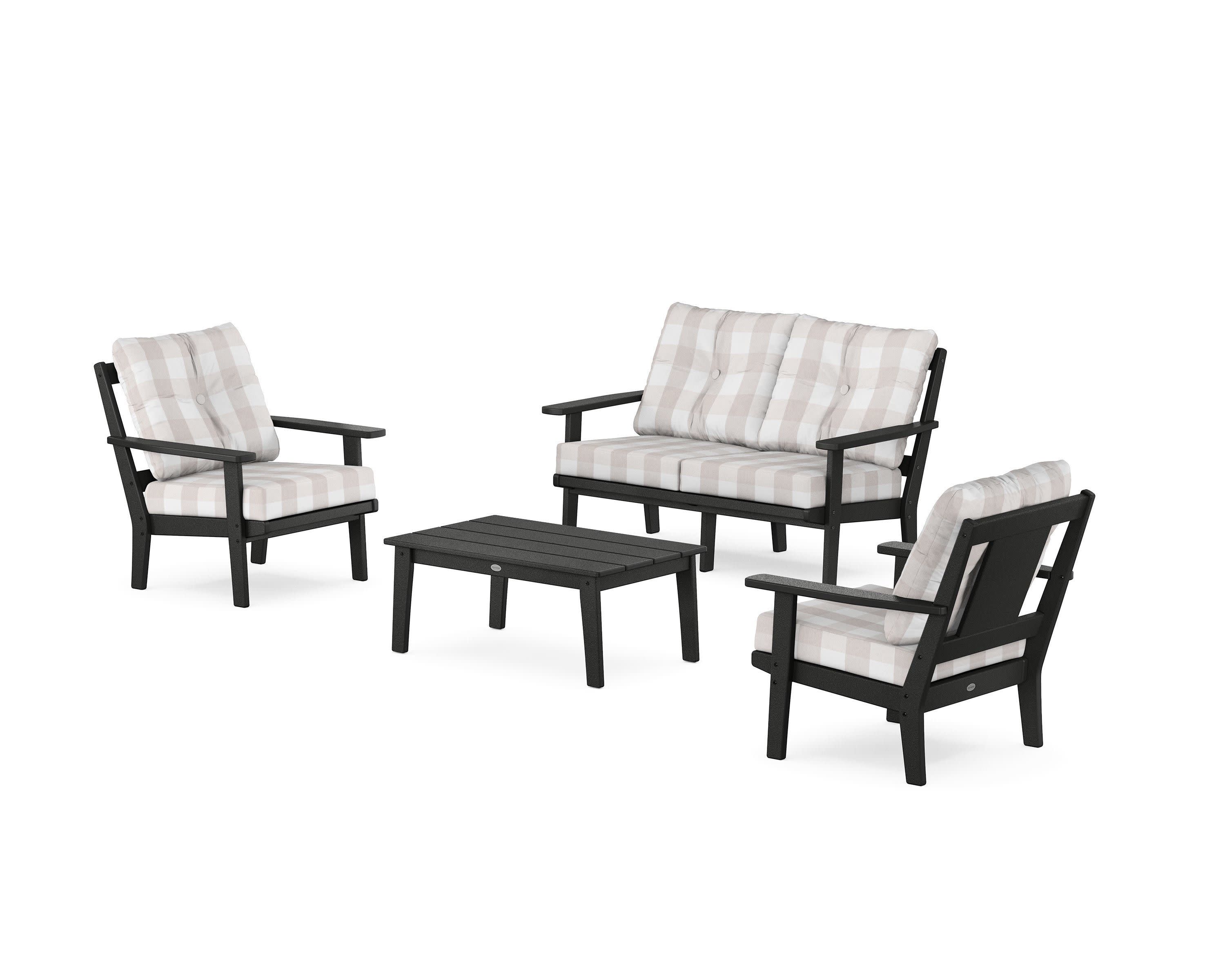 Prairie 4-Piece Deep Seating Set with Loveseat in Black / Buffalo Plaid Dune Burlap