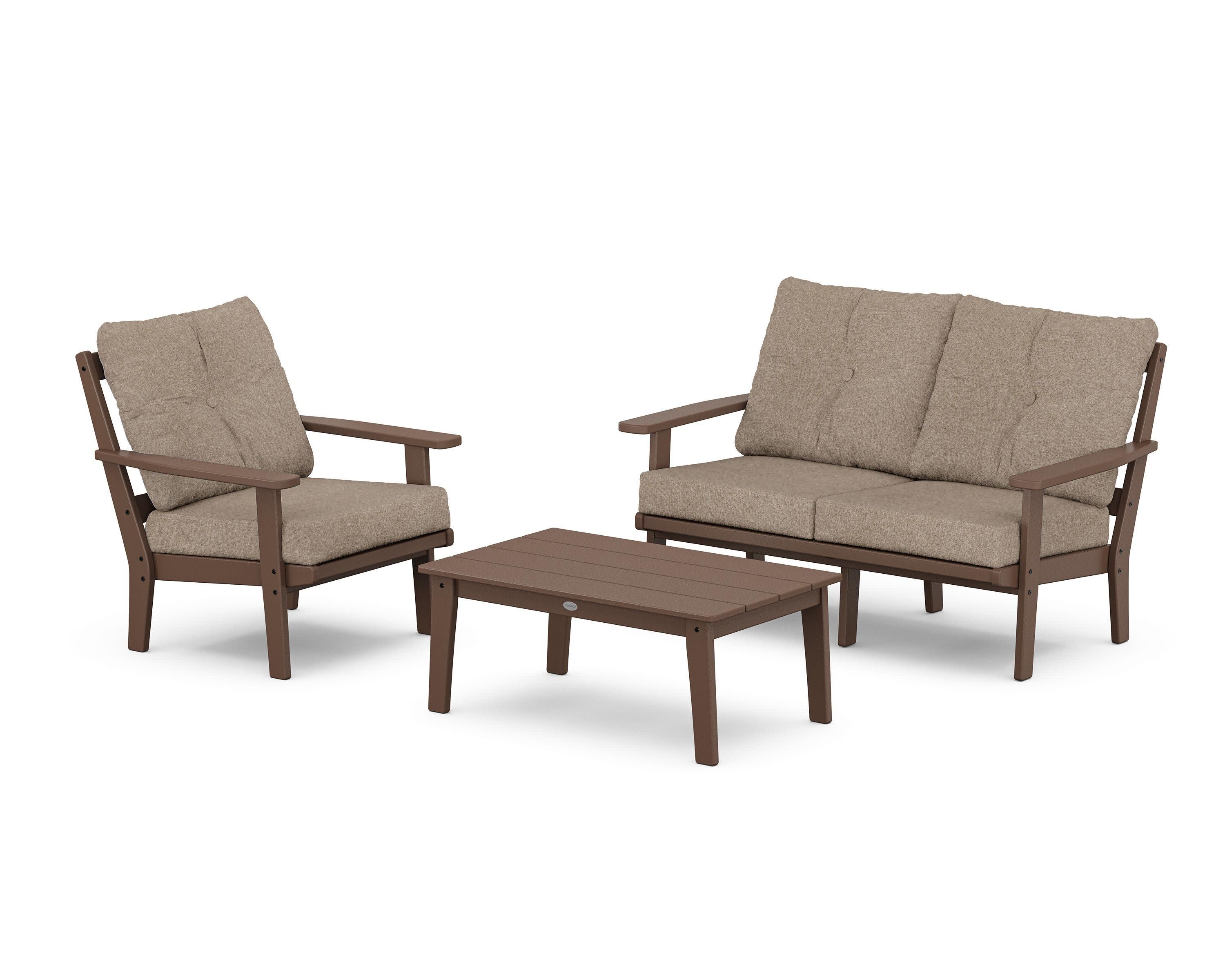 Prairie 3-Piece Deep Seating Set with Loveseat in Mahogany / Spiced Burlap
