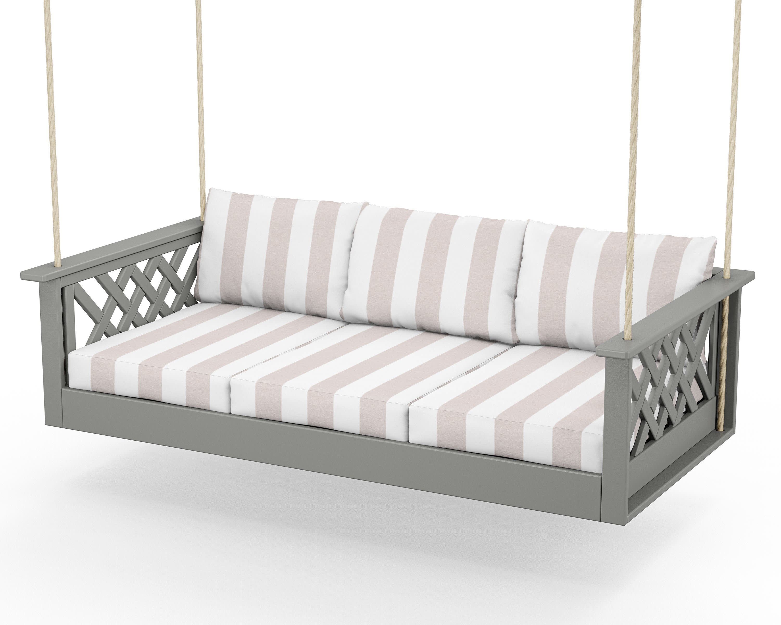Wovendale Daybed Swing in Slate Grey / Cabana Stripe Dune Burlap