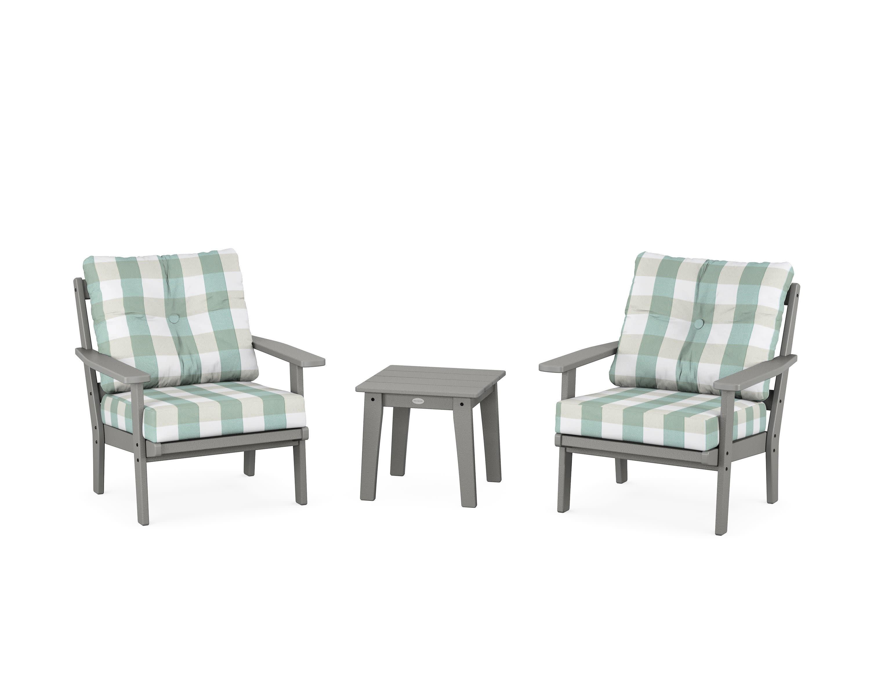 Prairie 3-Piece Deep Seating Set in Slate Grey / Buffalo Plaid Glacier Spa