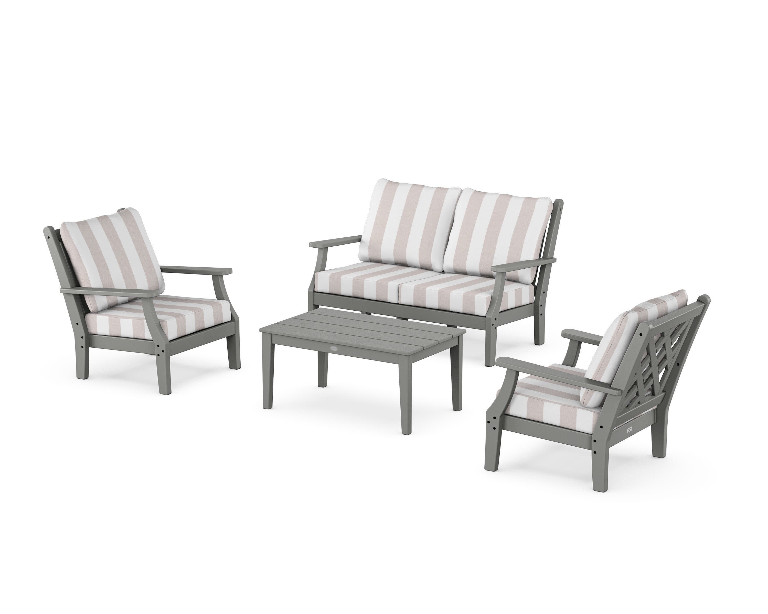 Wovendale 4-Piece Deep Seating Set with Loveseat in Slate Grey / Cabana Stripe Dune Burlap