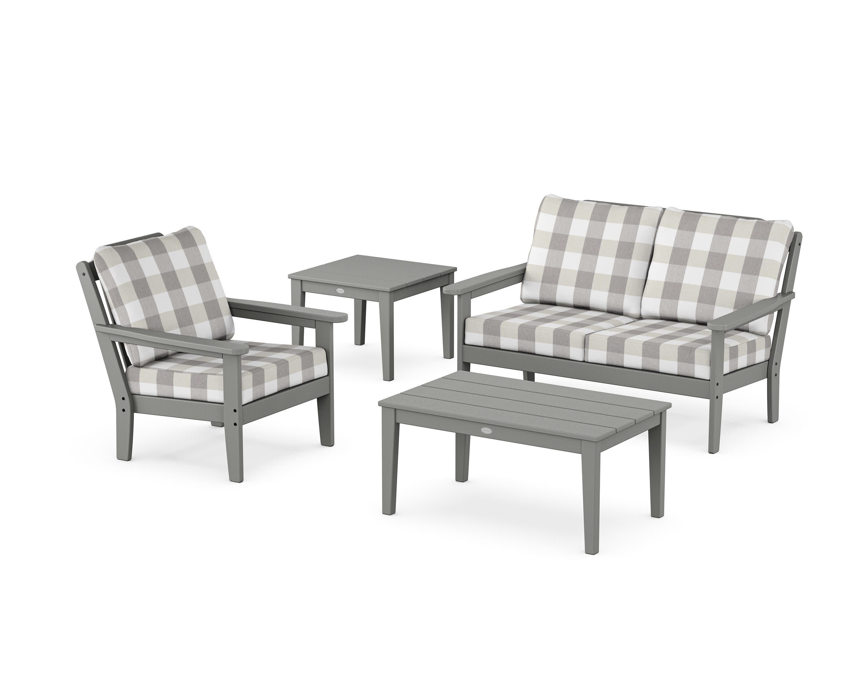 Wovendale 4-Piece Deep Seating Set in Slate Grey / Buffalo Plaid Grey Mist