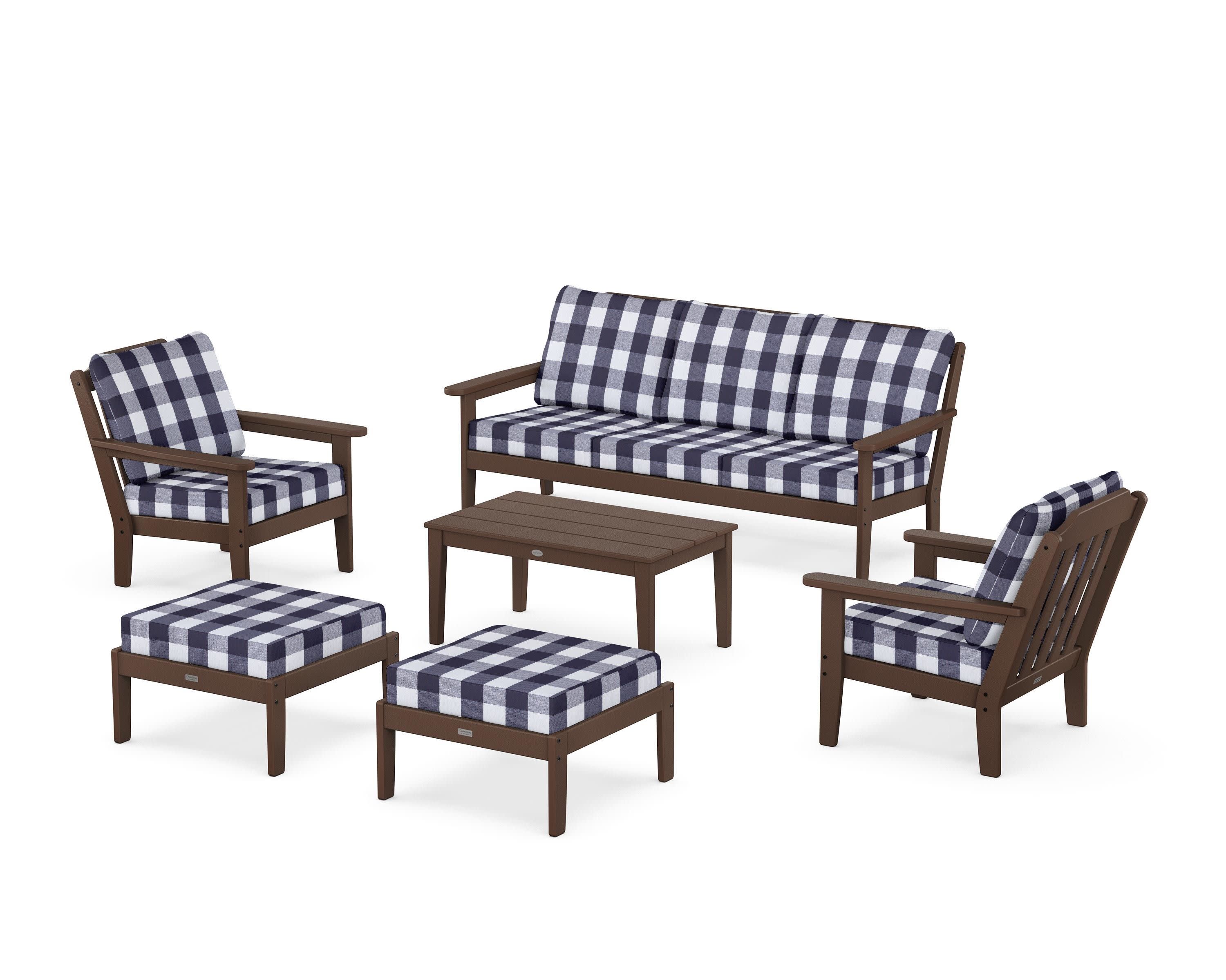 Cottage 6-Piece Lounge Sofa Set in Mahogany / Buffalo Plaid Navy