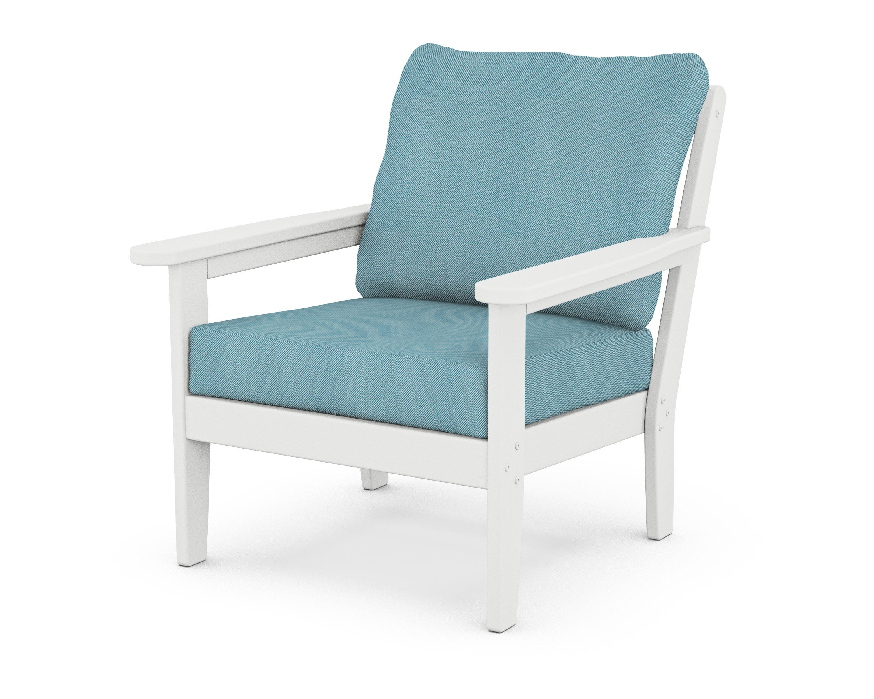 Cottage Deep Seating Chair in White / Lattice Sky Blue