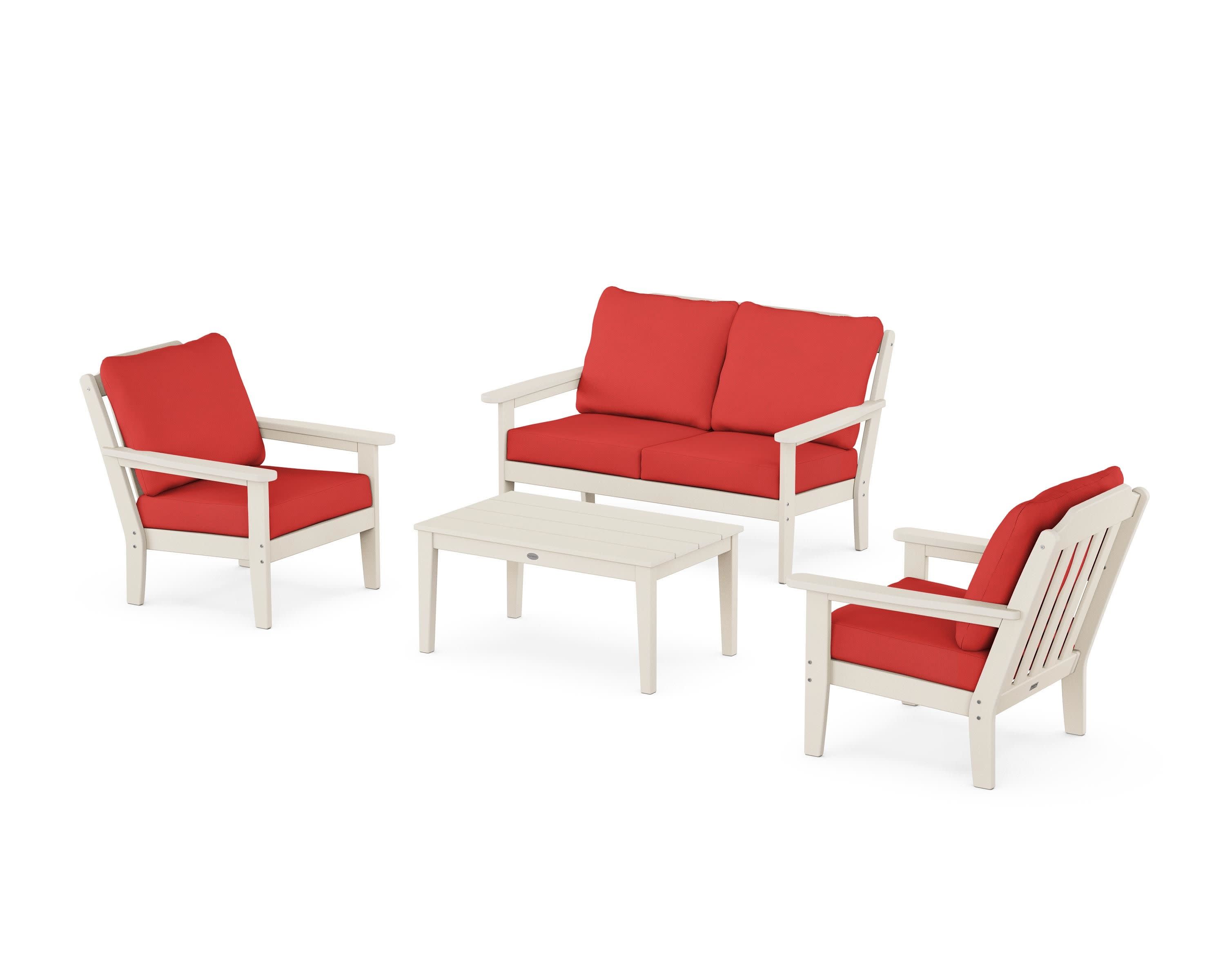 Cottage 4-Piece Deep Seating Set with Loveseat in Sand / Crimson Linen