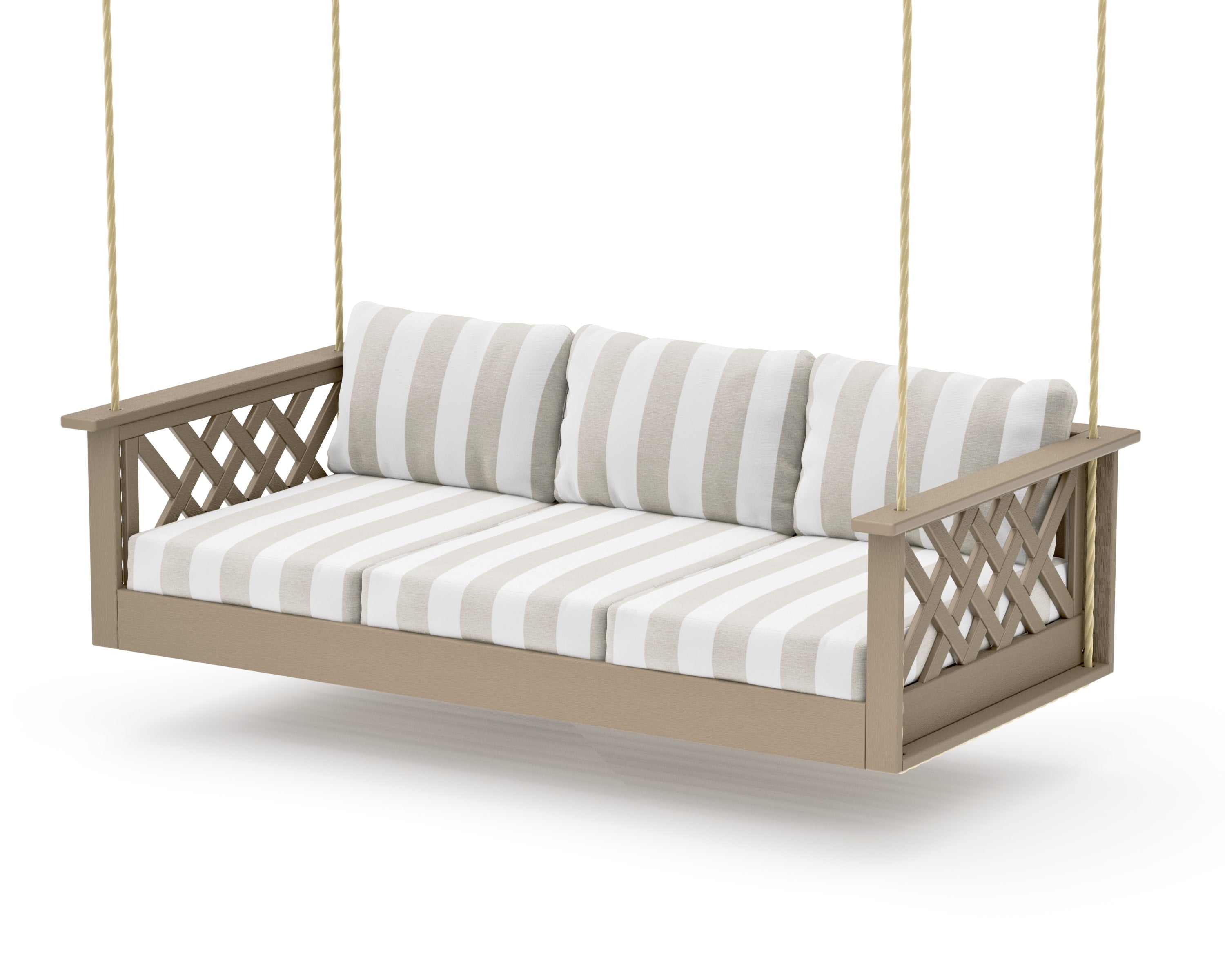 Wovendale Daybed Swing in Vintage Sahara / Cabana Stripe Dune Burlap