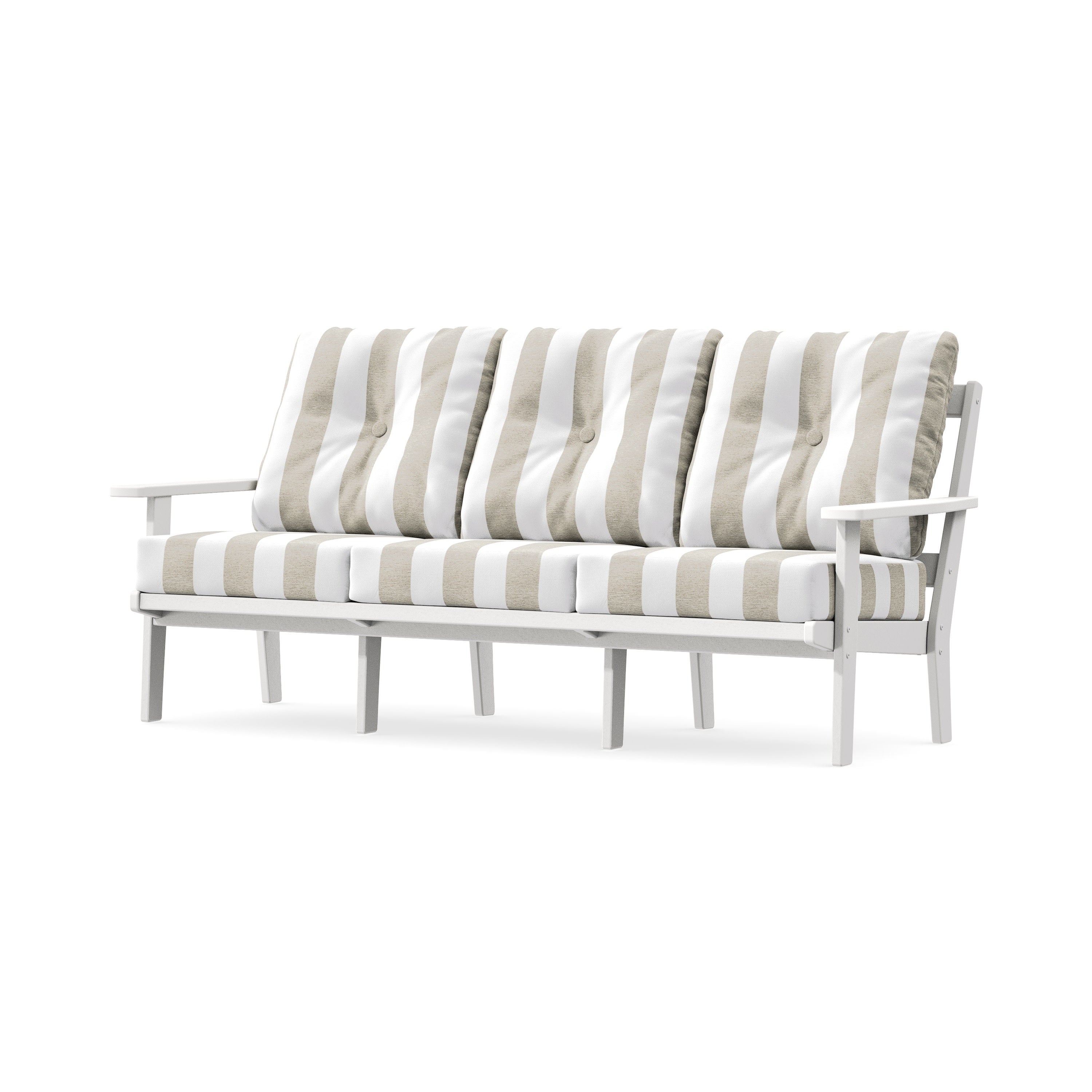 PrairieDeep Seating Sofa in White / Cabana Stripe Dune Burlap