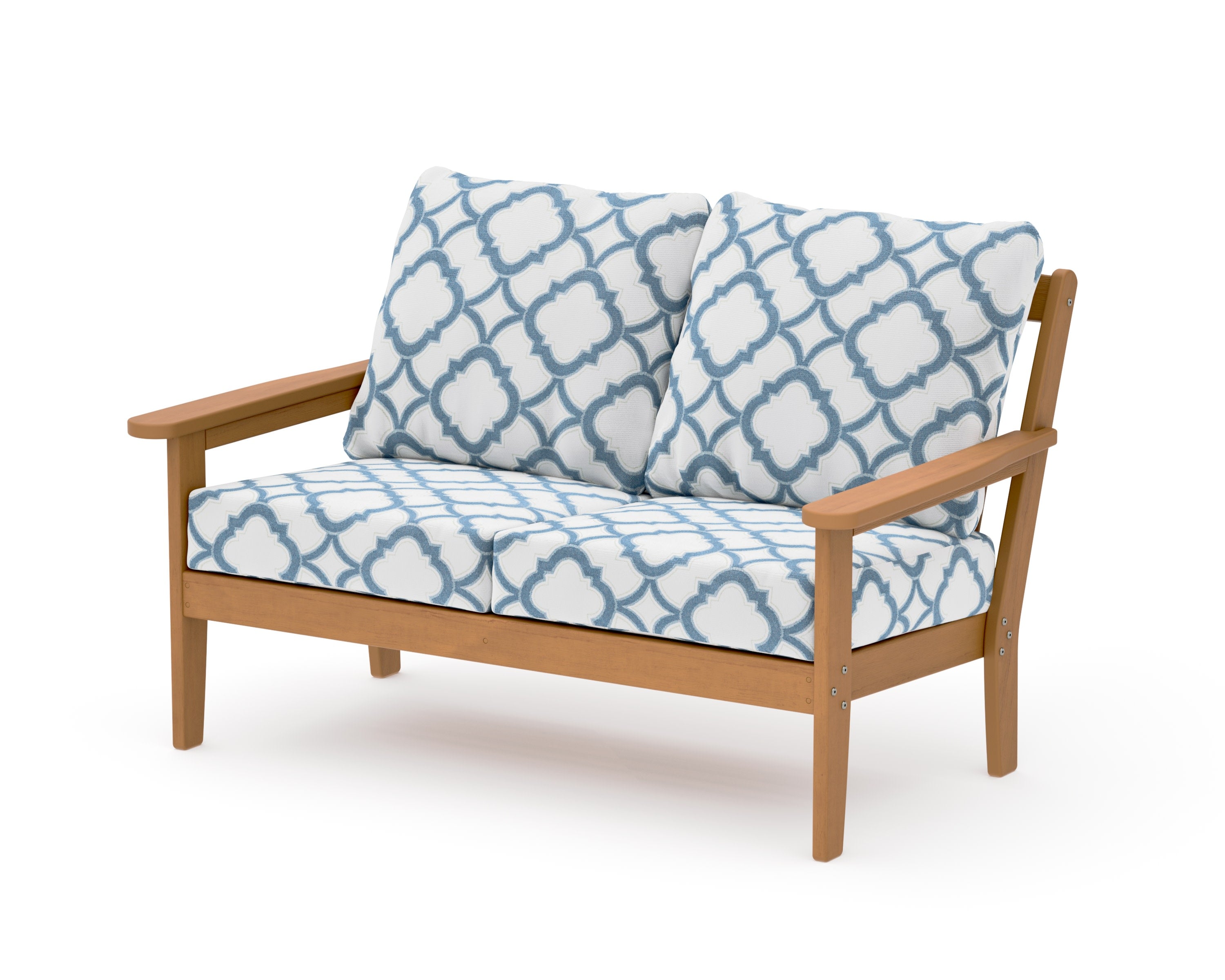 Cottage Deep Seating Loveseat in Natural / Trellis Sky Blue