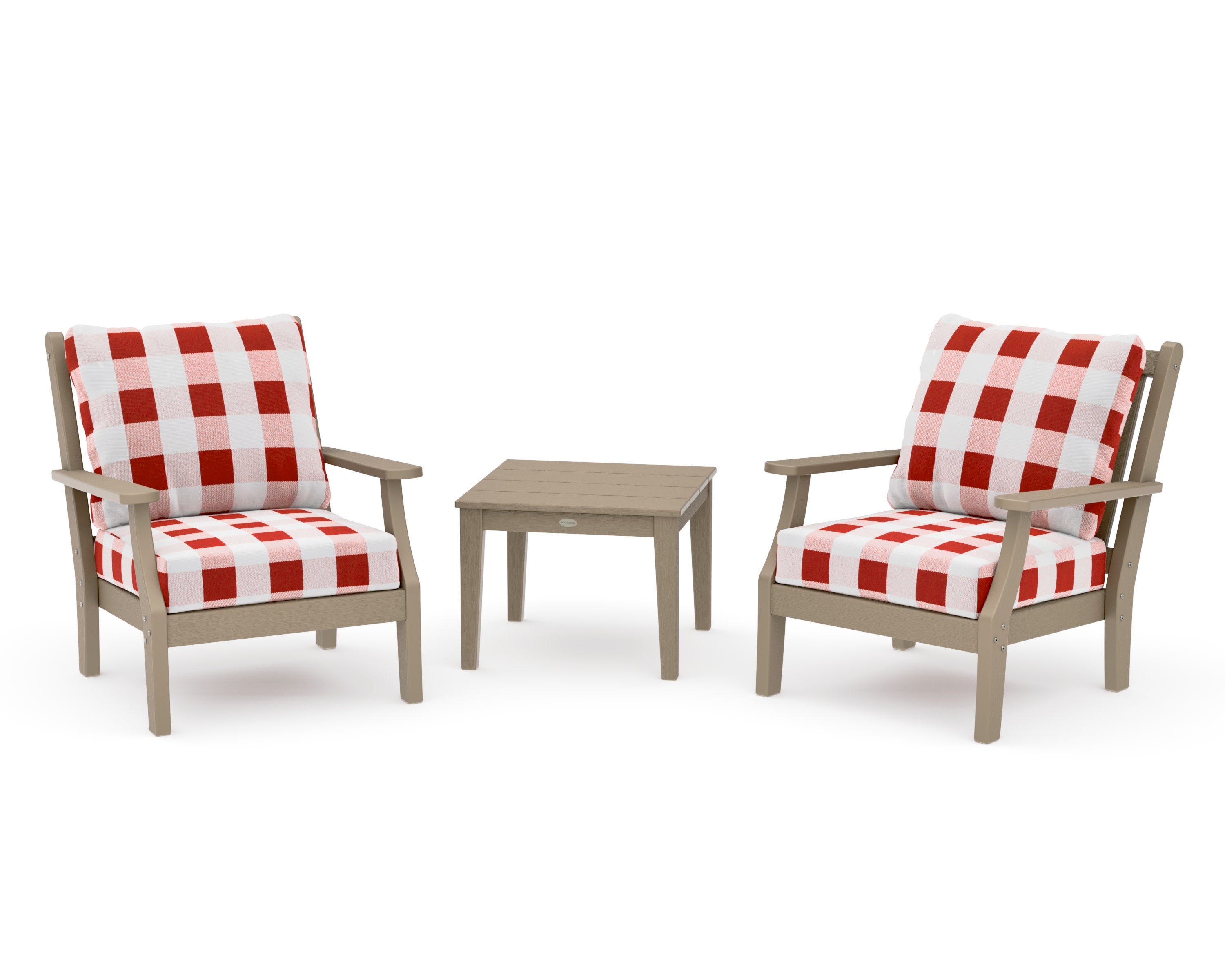 Wovendale 3-Piece Deep Seating Set in Vintage Sahara / Buffalo Plaid Crimson