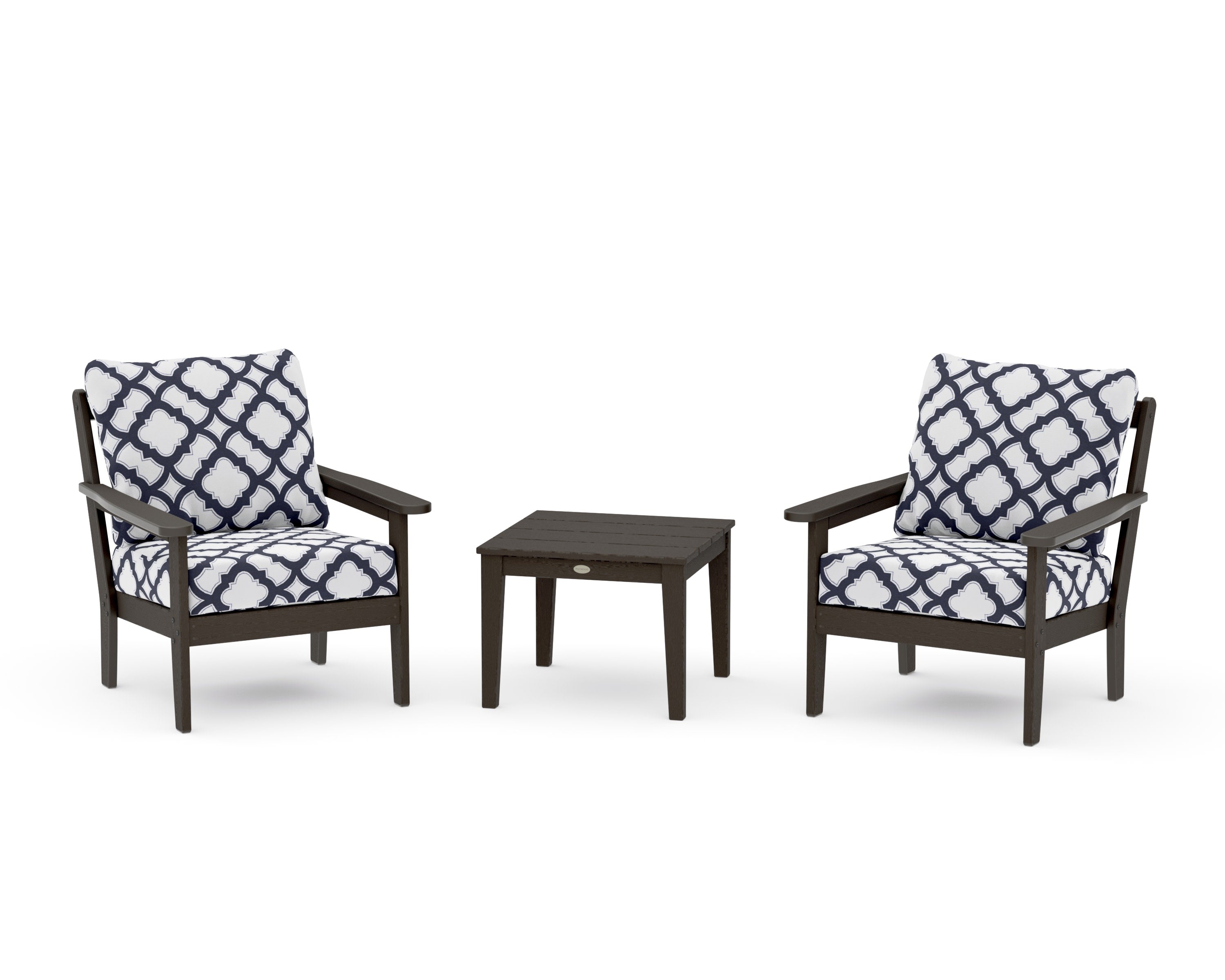 Cottage 3-Piece Deep Seating Set in Vintage Coffee / Trellis Navy