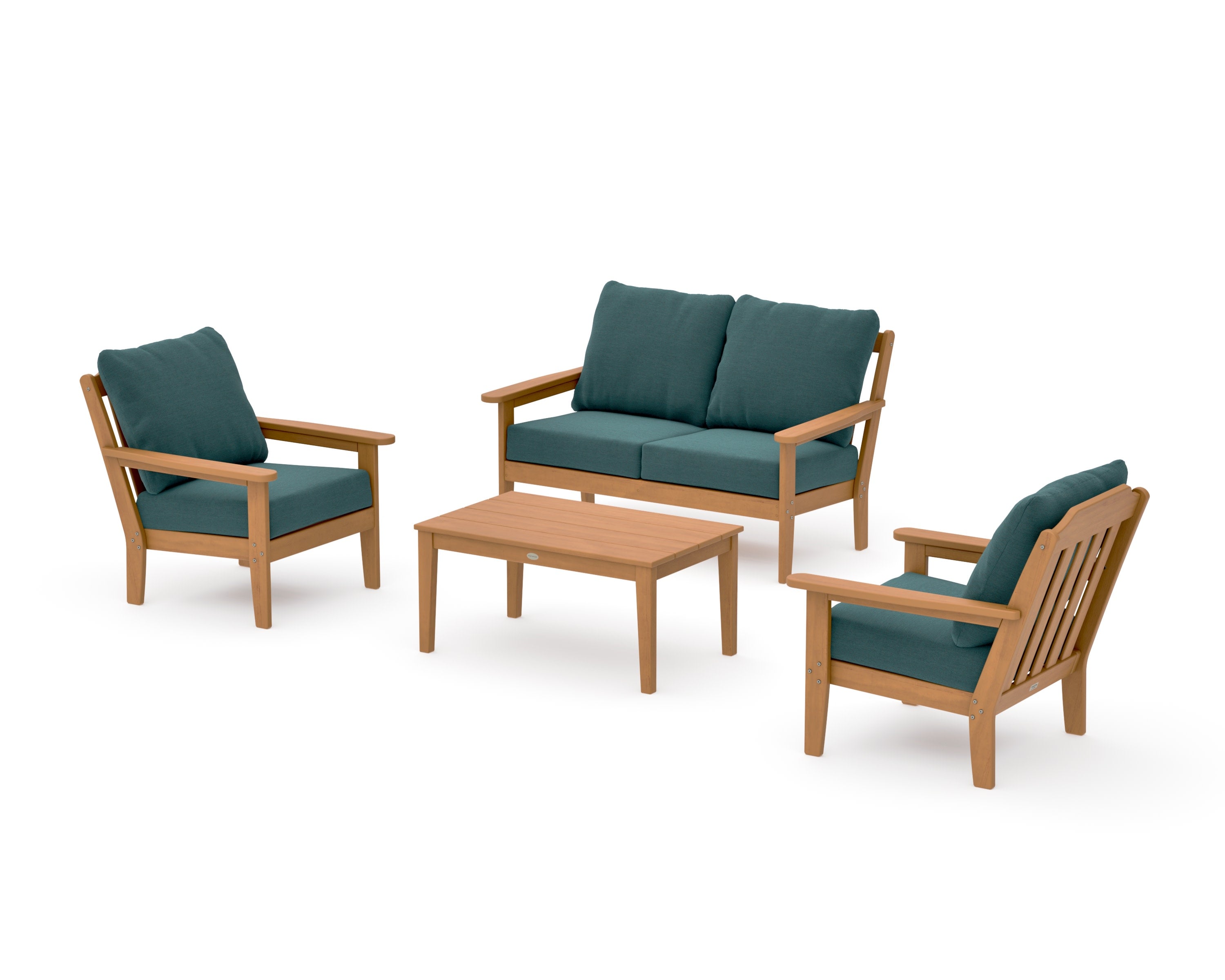 Cottage 4-Piece Deep Seating Set with Loveseat in Natural / Ocean Teal