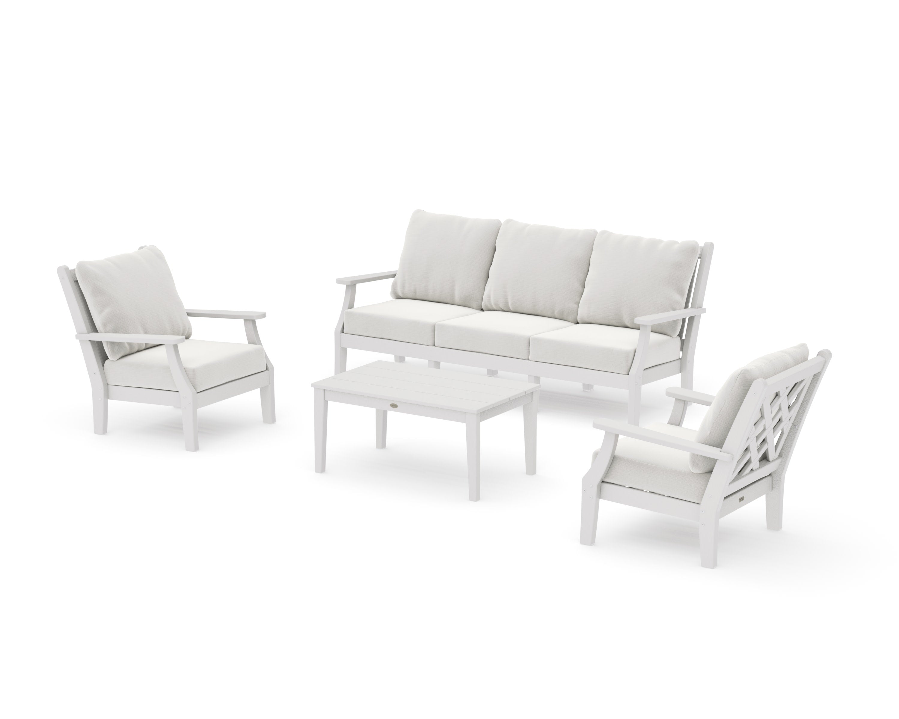 Wovendale 4-Piece Deep Seating Set with Sofa in Vintage White / Natural Linen