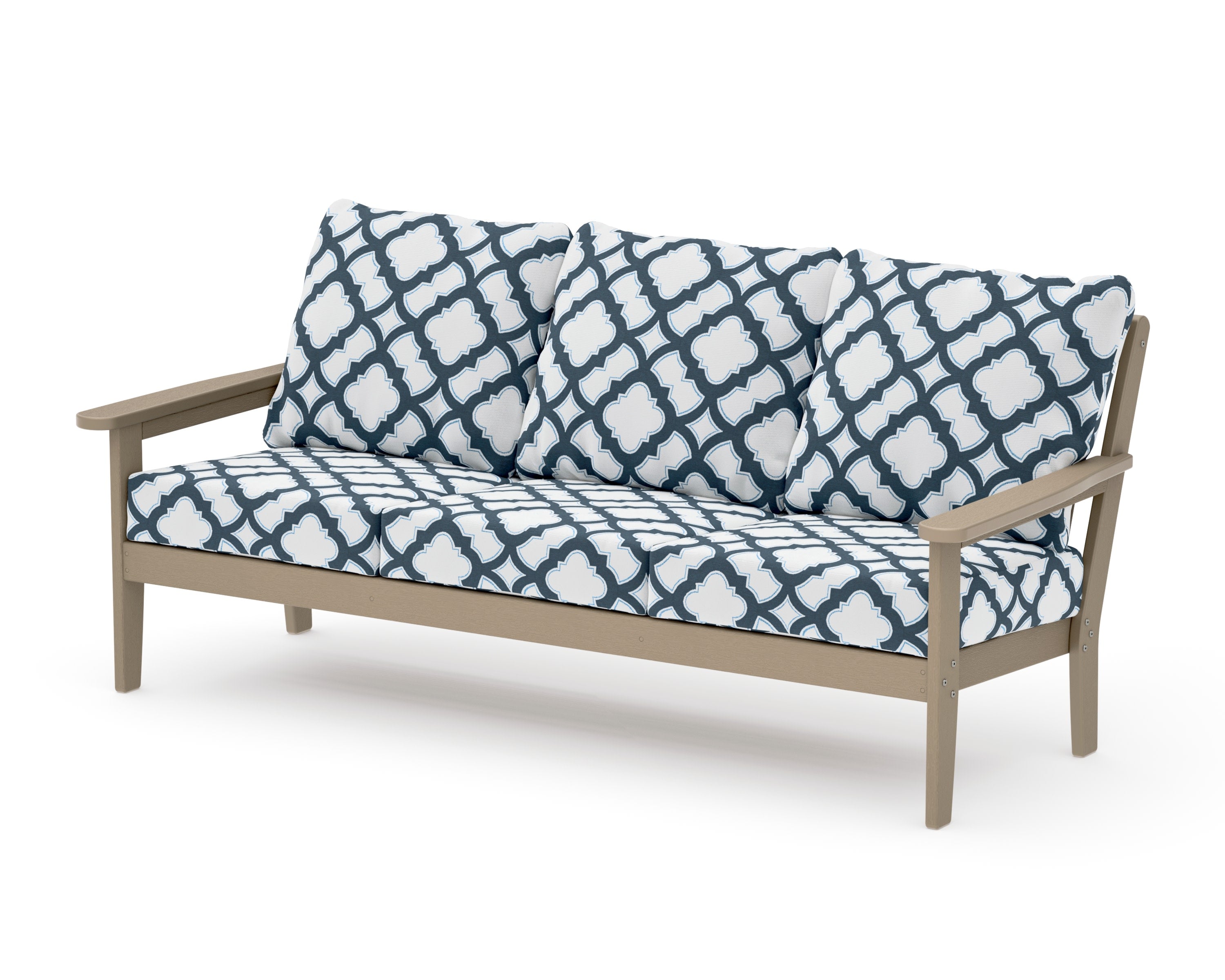 Cottage Deep Seating Sofa in Vintage Sahara / Trellis Marine Indigo